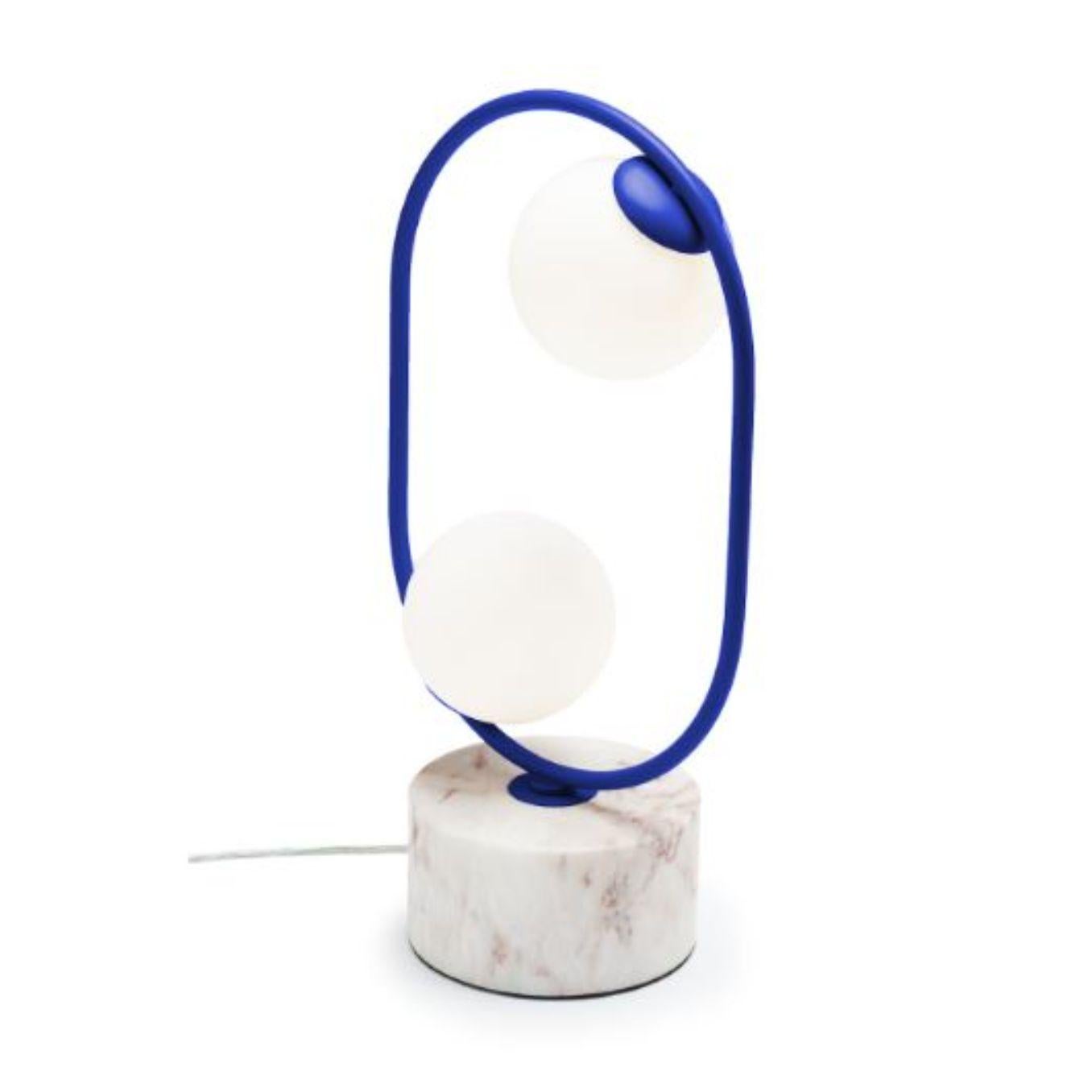 Cobalt Loop table I lamp with Marble Base by Dooq
Dimensions: W 30 x D 15 x H 50 cm
Materials: lacquered metal, polished or brushed metal, marble.
Also available in different colors and materials.

Information:
230V/50Hz
2 x max. G9
4W