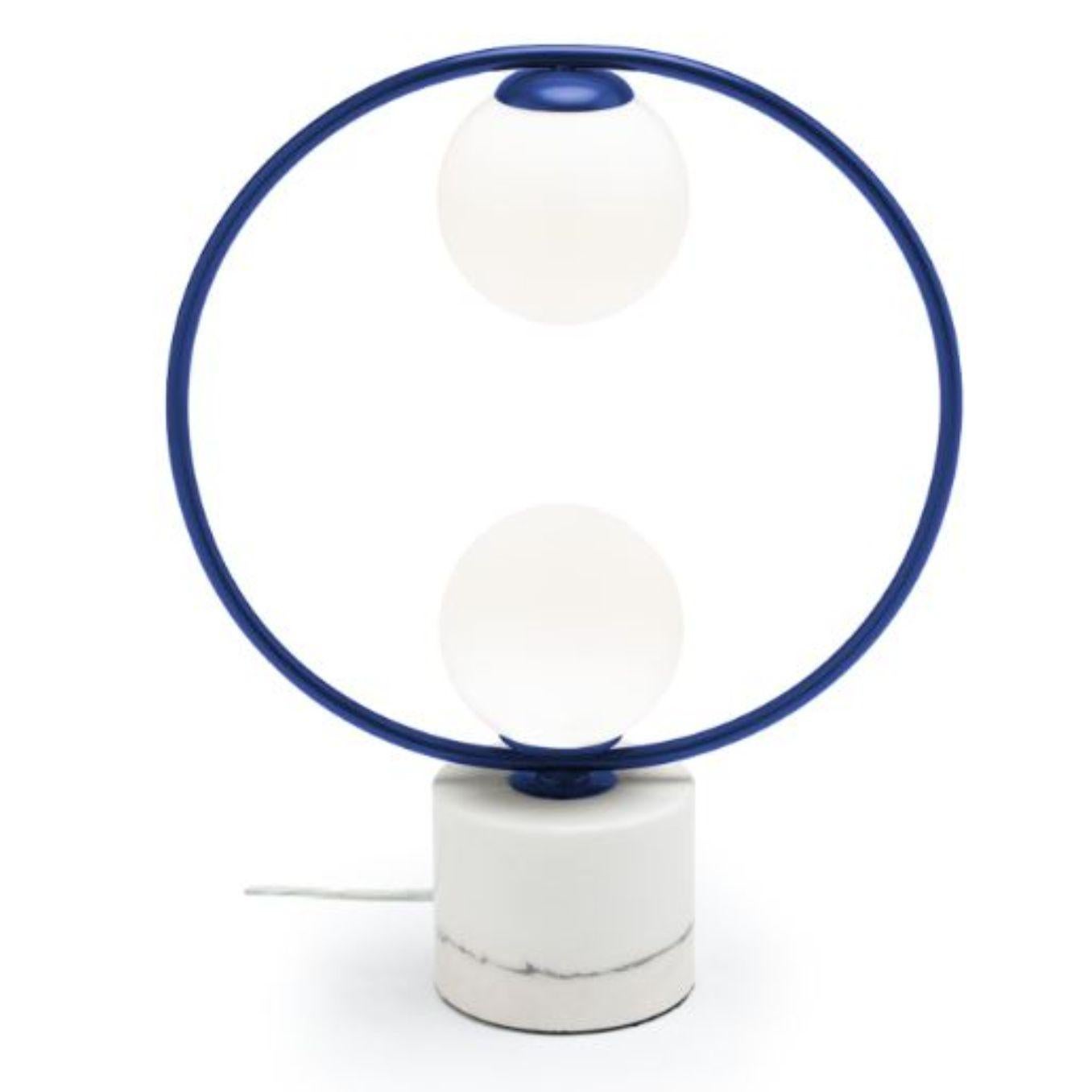 Cobalt Loop table II lamp with Marble Base by Dooq
Dimensions: W 43 x D 15 x H 53 cm
Materials: lacquered metal, polished or brushed metal, marble.
Also available in different colors and materials. 

Information:
230V/50Hz
2 x max. G9
4W