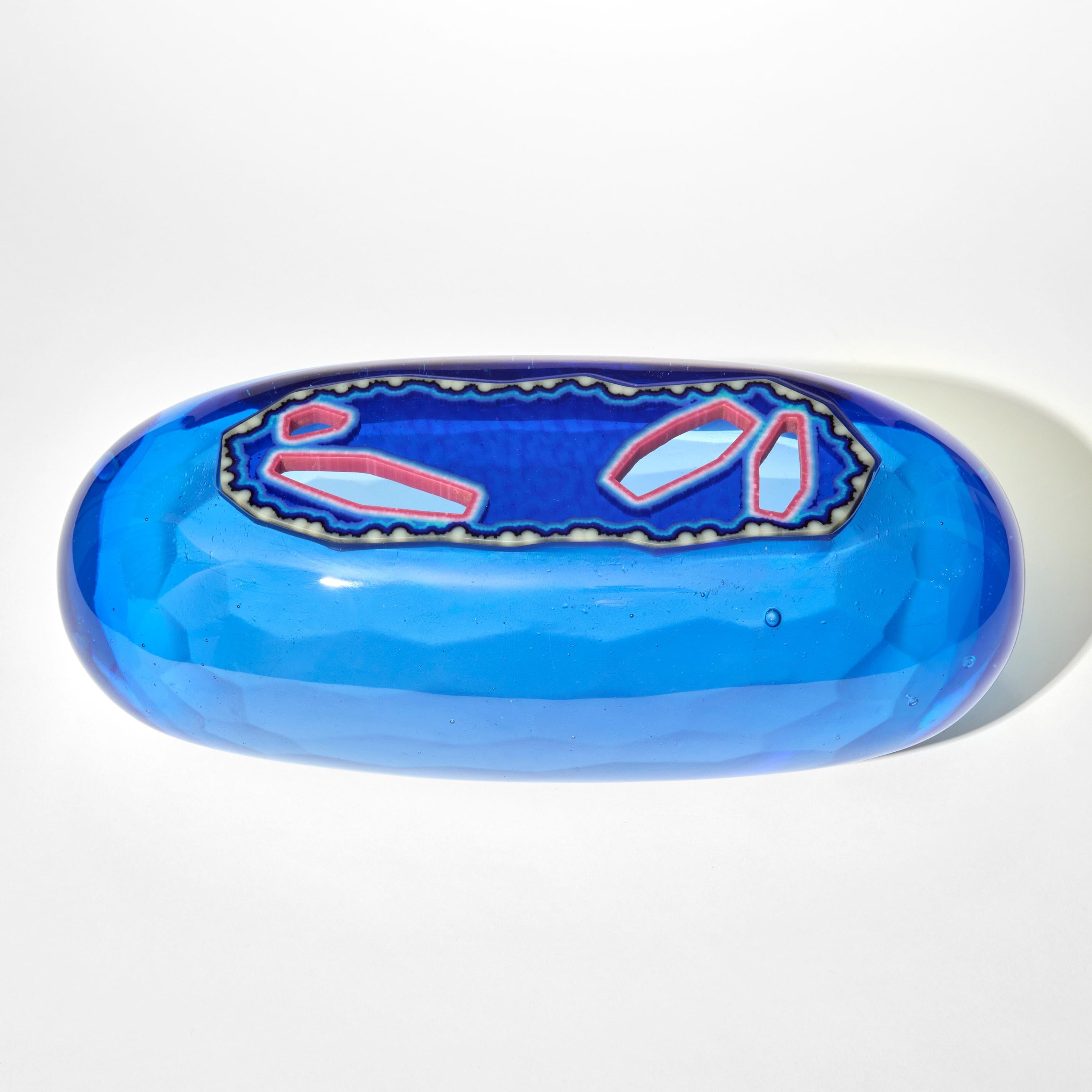 Organic Modern Cobalt Lozenge Agate Geode, blue cast glass textured lidded box by Angela Jarman For Sale