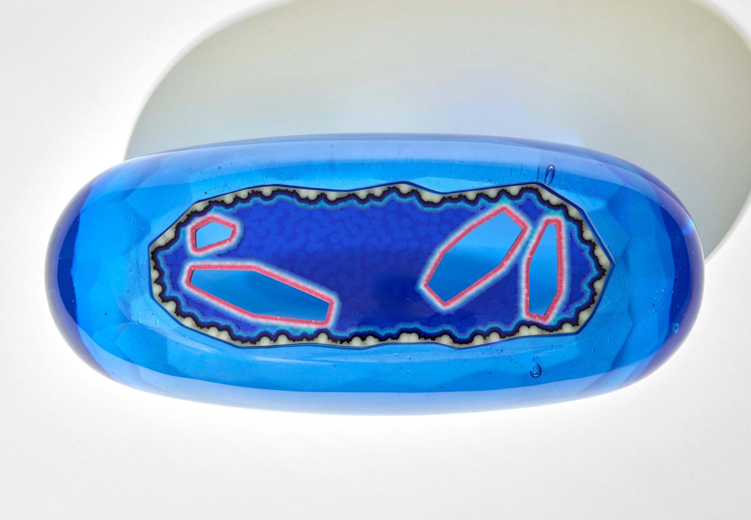 British Cobalt Lozenge Agate Geode, blue cast glass textured lidded box by Angela Jarman For Sale