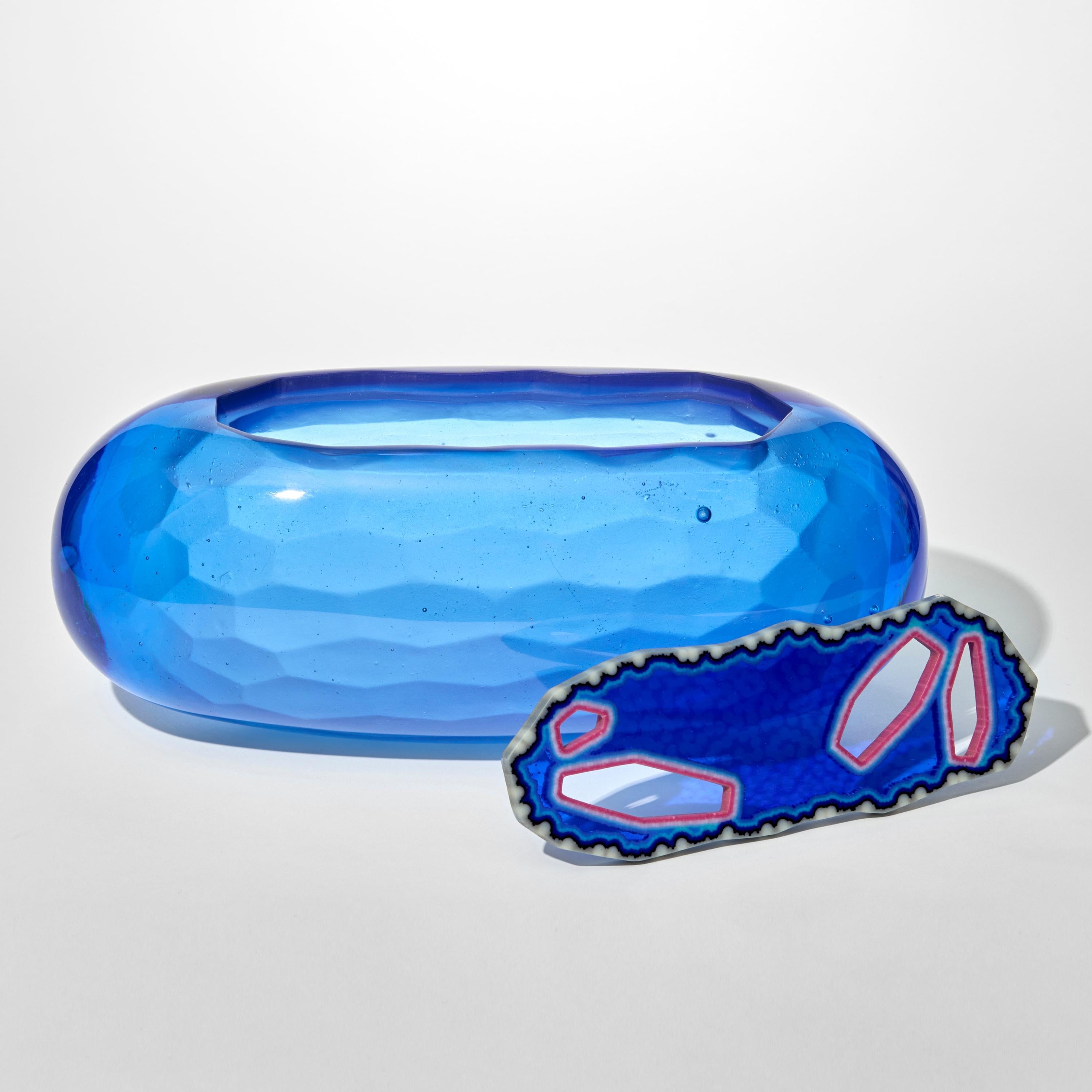 Cast Cobalt Lozenge Agate Geode, blue cast glass textured lidded box by Angela Jarman For Sale