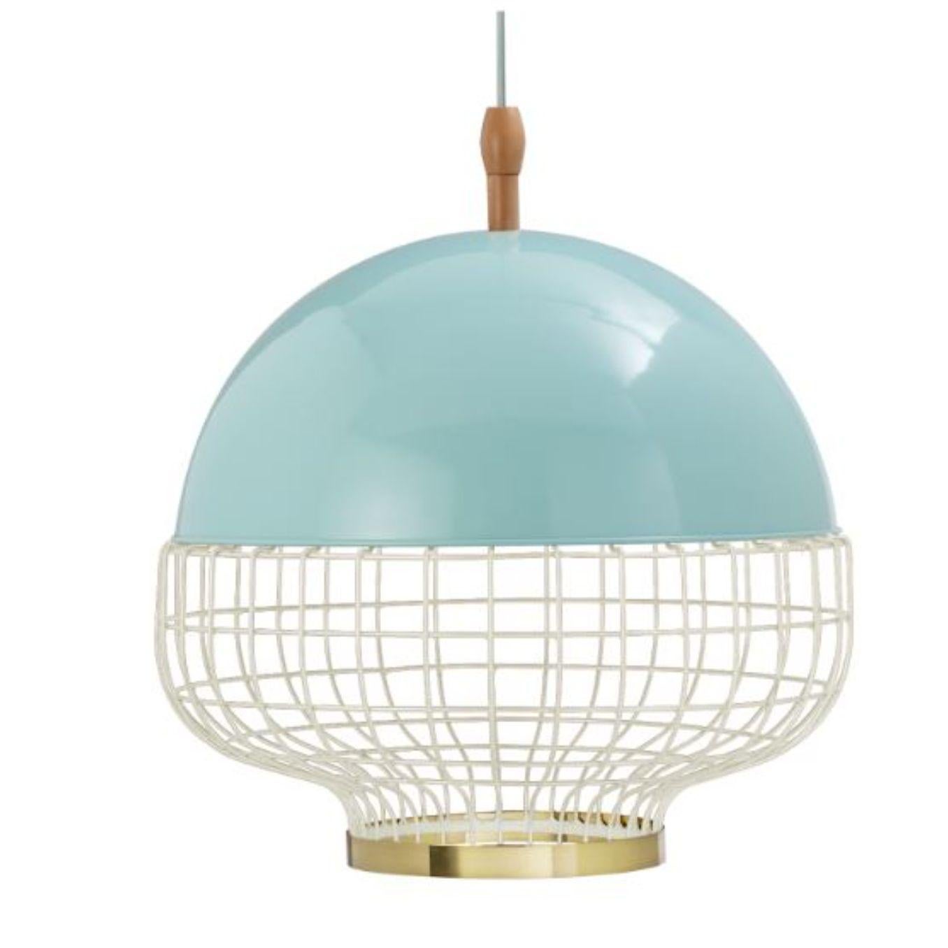 Contemporary Cobalt Magnolia I Suspension Lamp with Brass Ring by Dooq For Sale