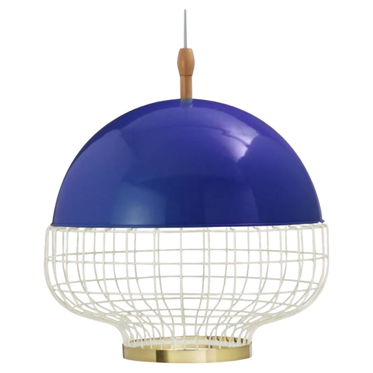 Cobalt Magnolia I Suspension Lamp with Brass Ring by Dooq For Sale