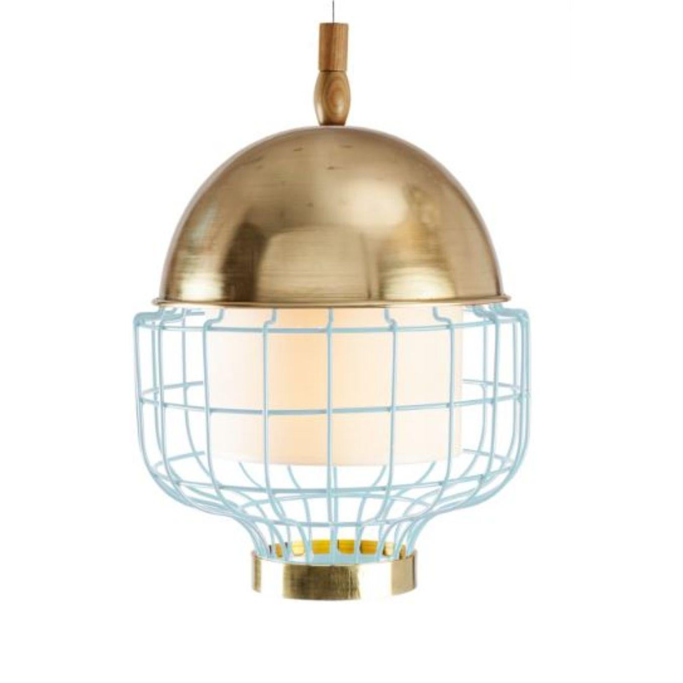 Cobalt Magnolia III Suspension Lamp with Brass Ring by Dooq In New Condition For Sale In Geneve, CH