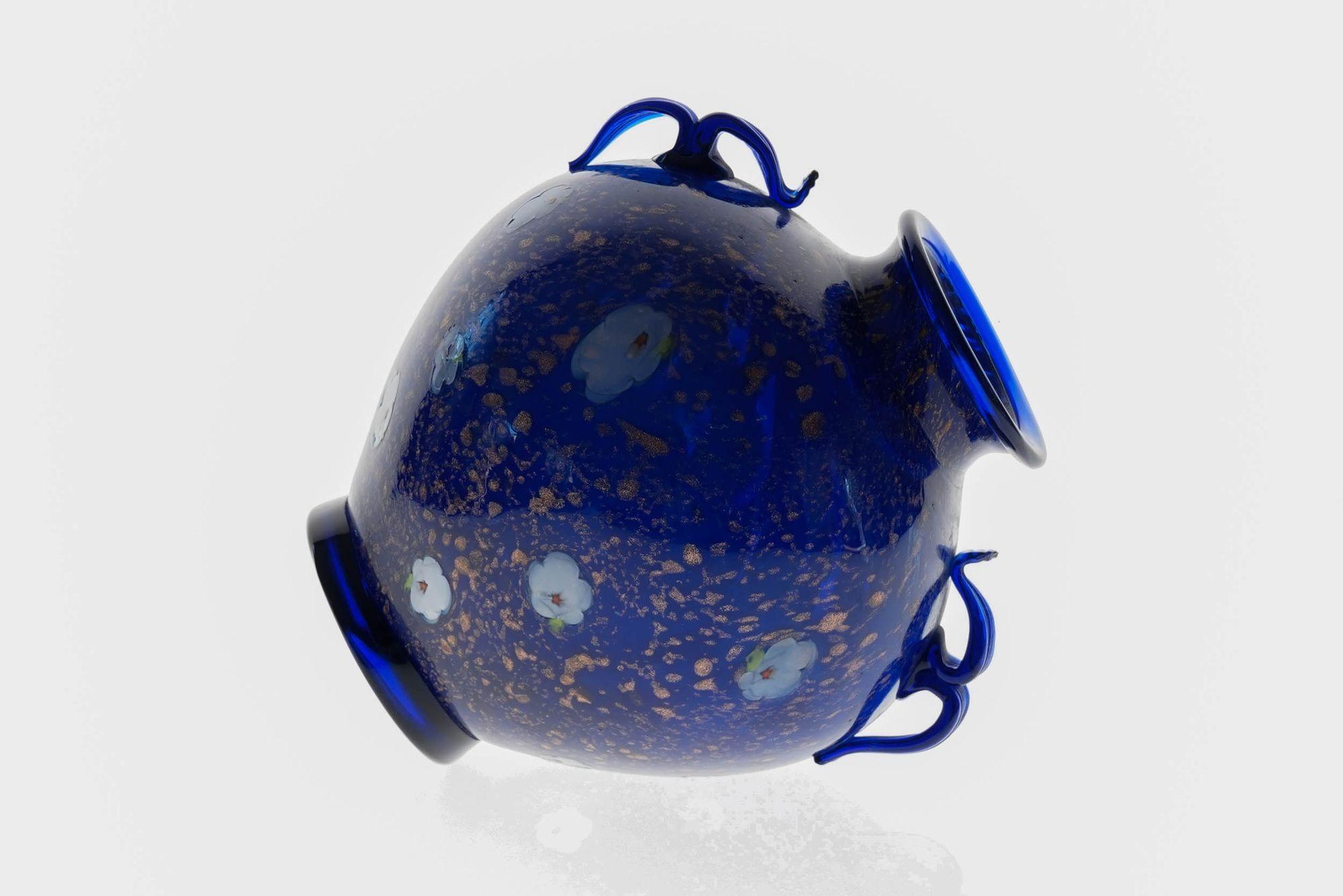 Vase aus kobaltblauem Muranoglas, Murrine und Avventurina. Lapislazuli. Fratelli Toso im Angebot 3