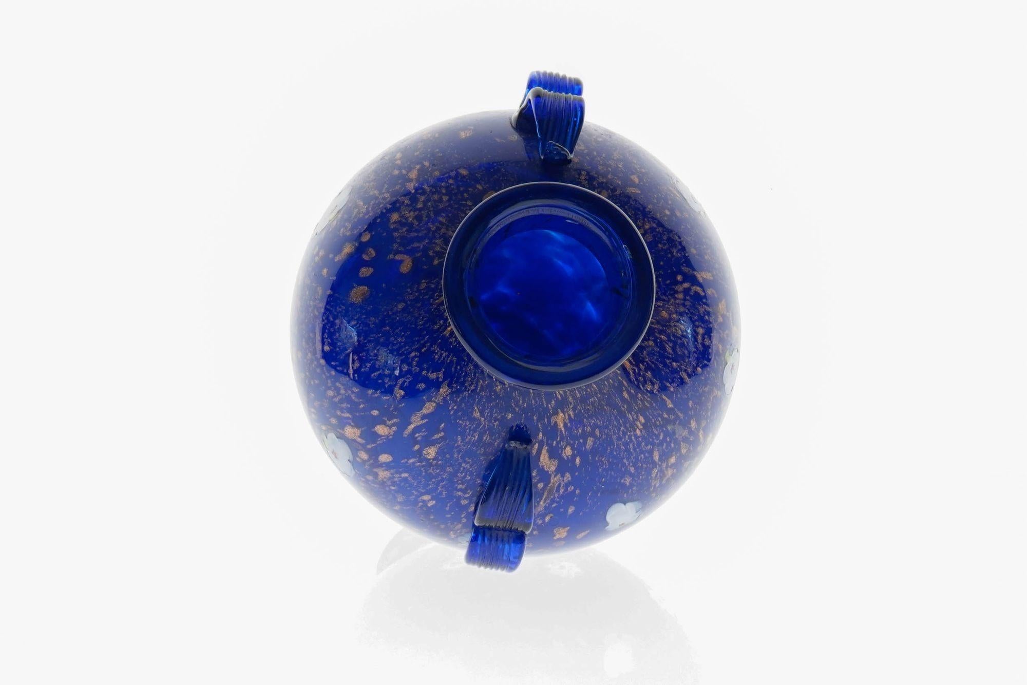 Cobalt Murano Glass Vase, Murrine and Avventurina. Lapis Lazuli. Fratelli Toso For Sale 6