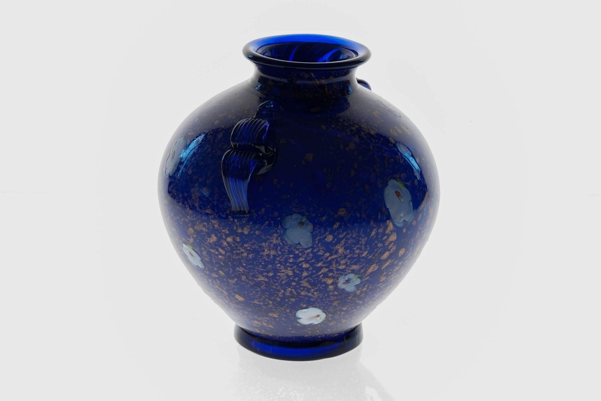 Cobalt Murano Glass Vase, Murrine and Avventurina. Lapis Lazuli. Fratelli Toso For Sale 7