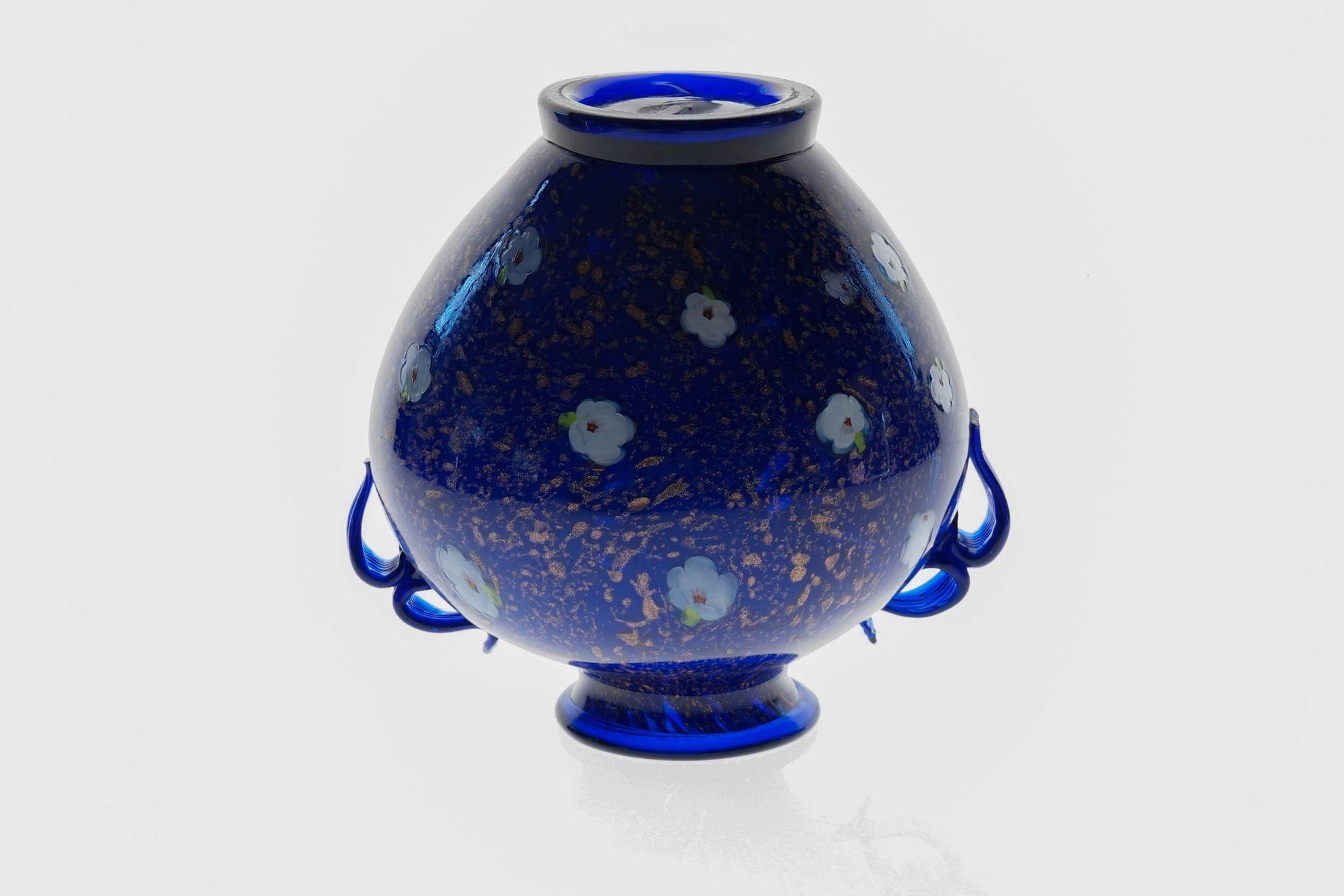 Vase aus kobaltblauem Muranoglas, Murrine und Avventurina. Lapislazuli. Fratelli Toso im Angebot 7