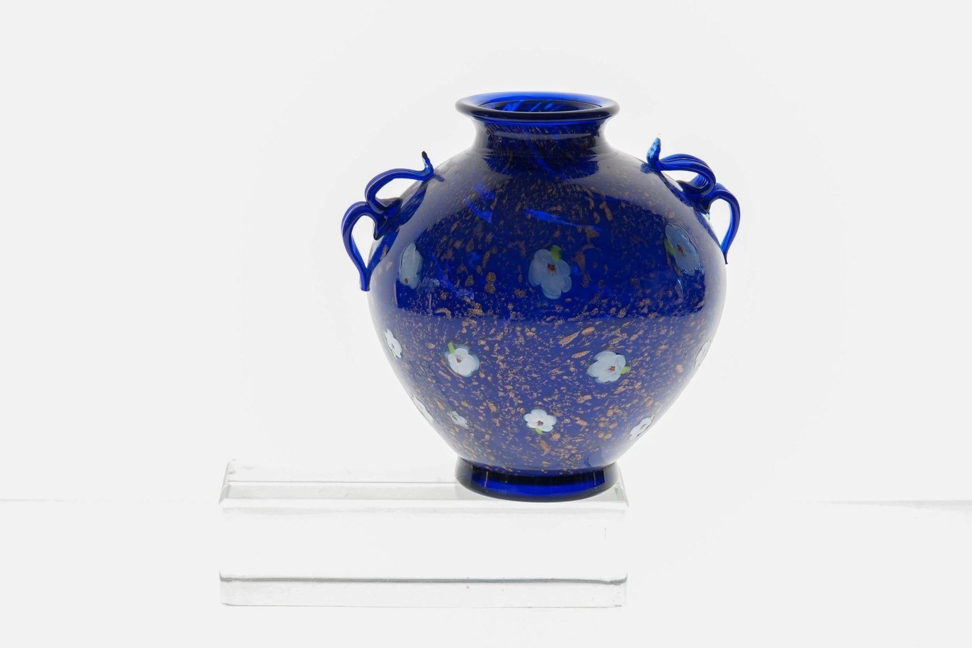 Vase aus kobaltblauem Muranoglas, Murrine und Avventurina. Lapislazuli. Fratelli Toso im Angebot 8