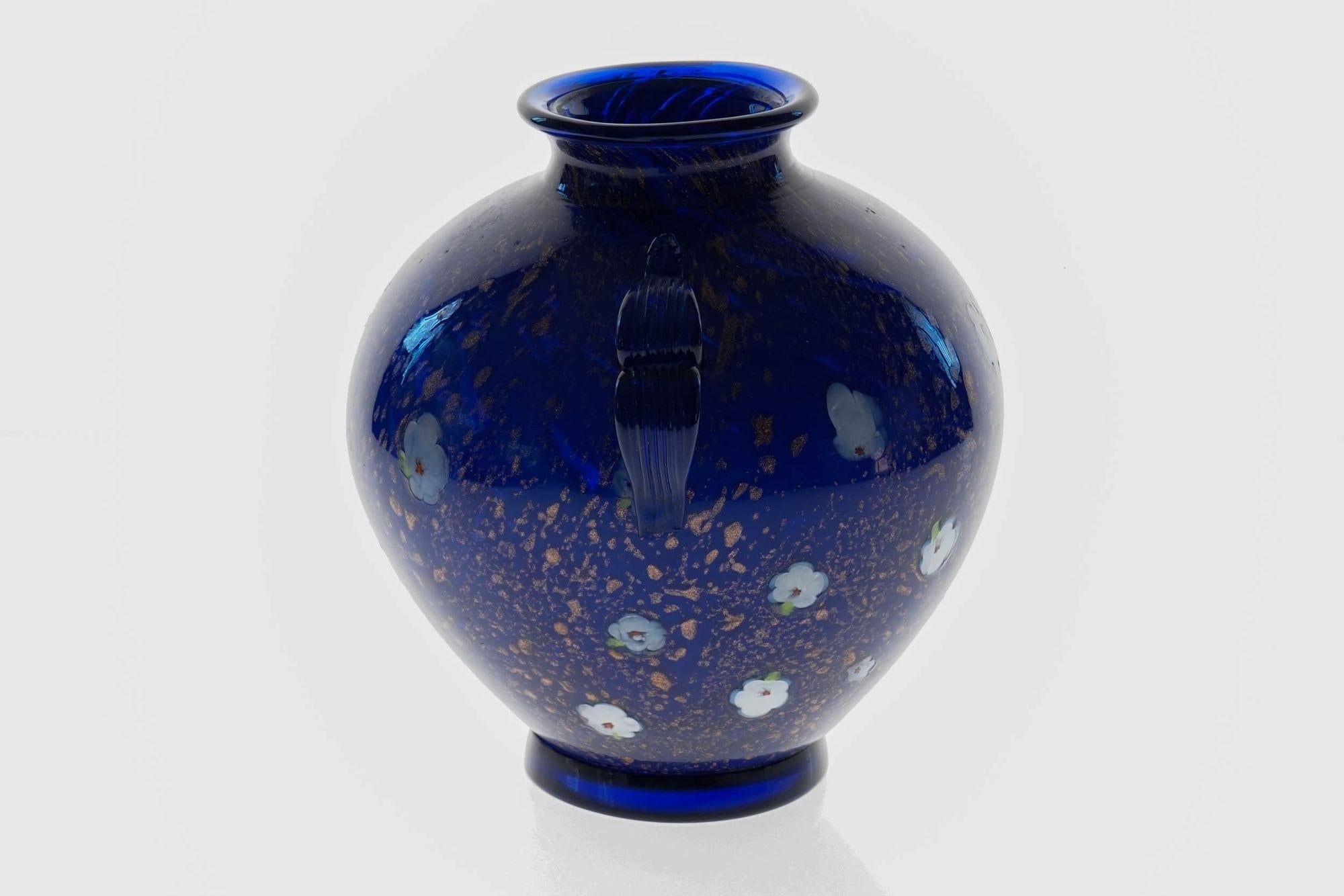Cobalt Murano Glass Vase, Murrine and Avventurina. Lapis Lazuli. Fratelli Toso For Sale 10
