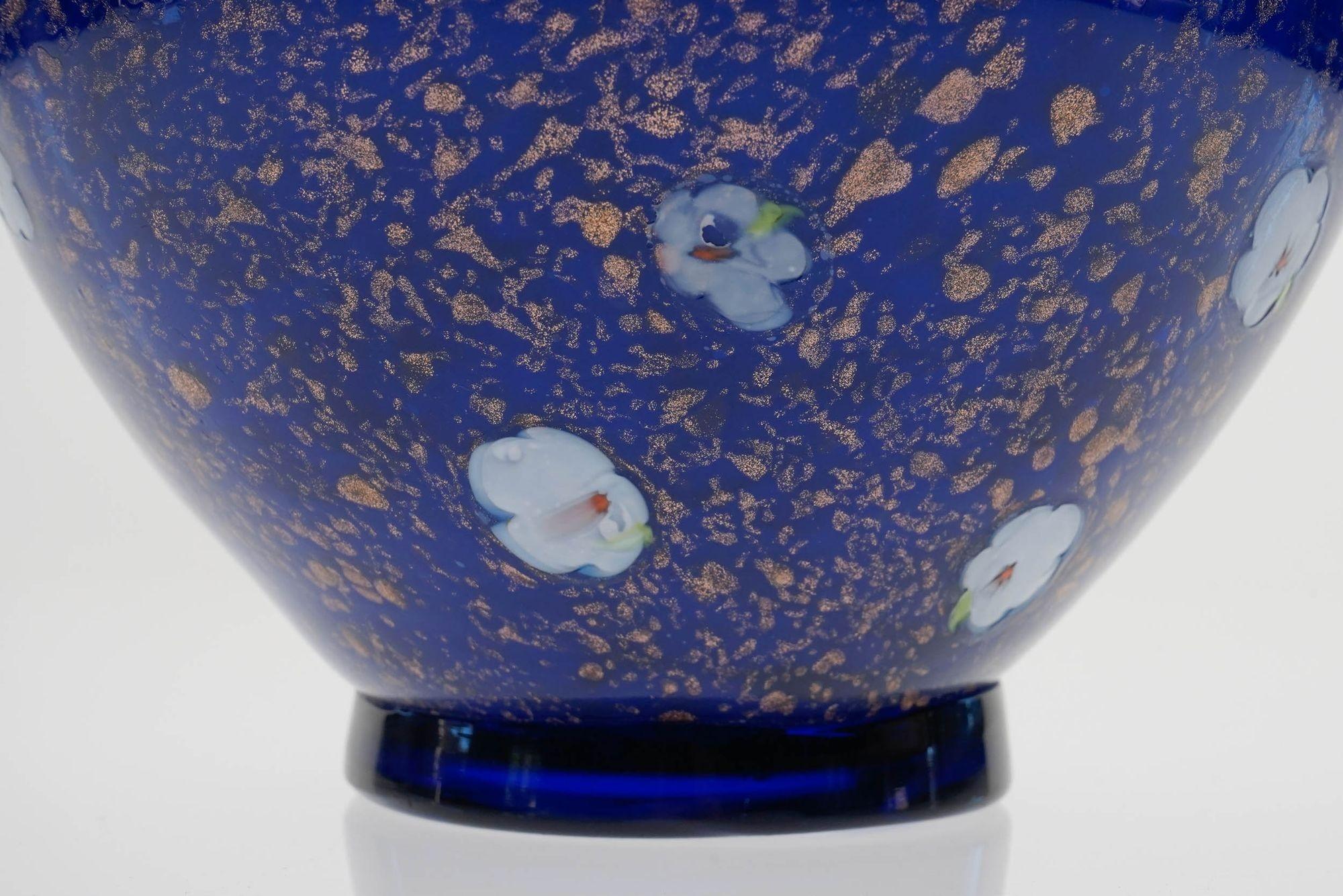 Cobalt Murano Glass Vase, Murrine and Avventurina. Lapis Lazuli. Fratelli Toso For Sale 12
