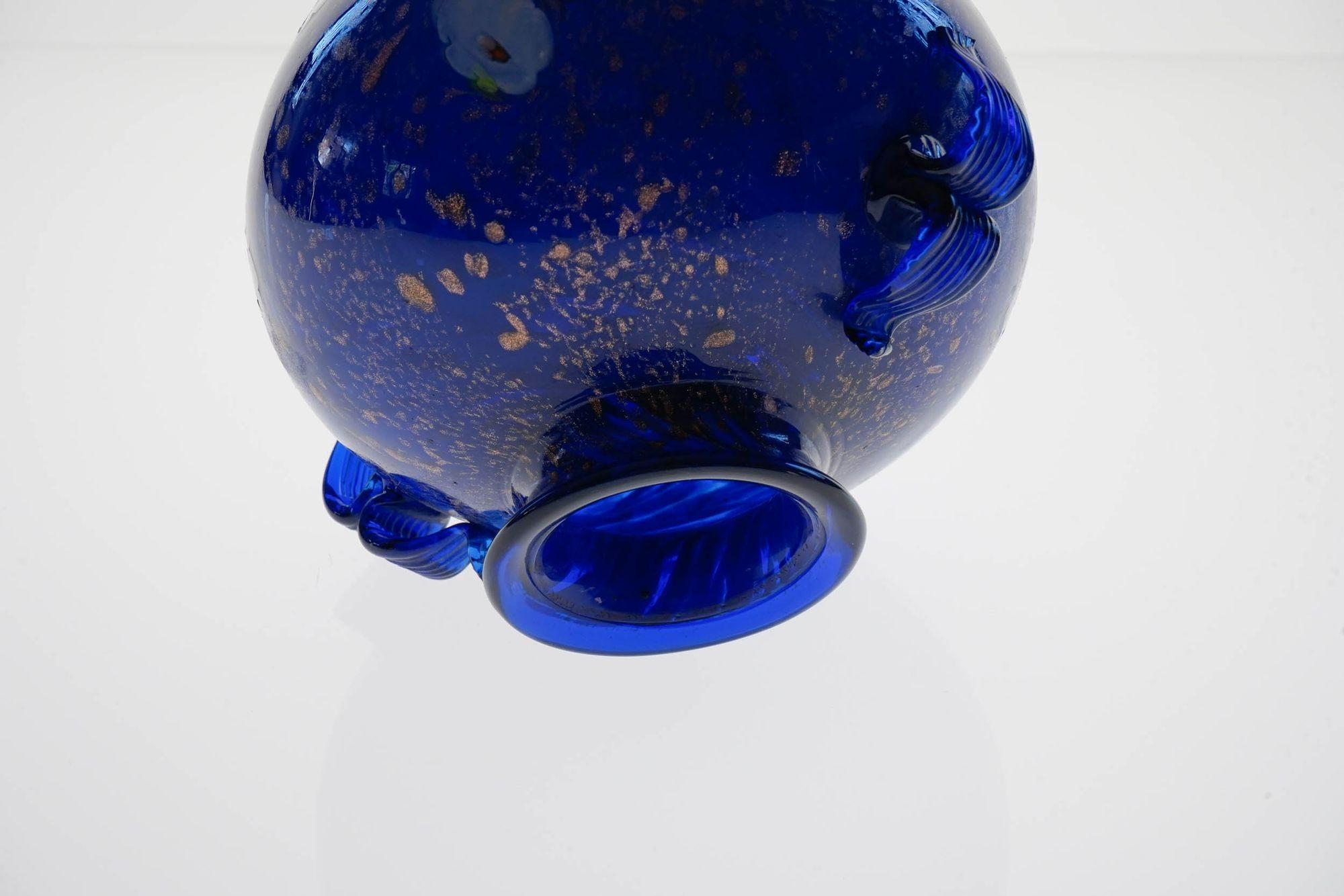 Cobalt Murano Glass Vase, Murrine and Avventurina. Lapis Lazuli. Fratelli Toso For Sale 13