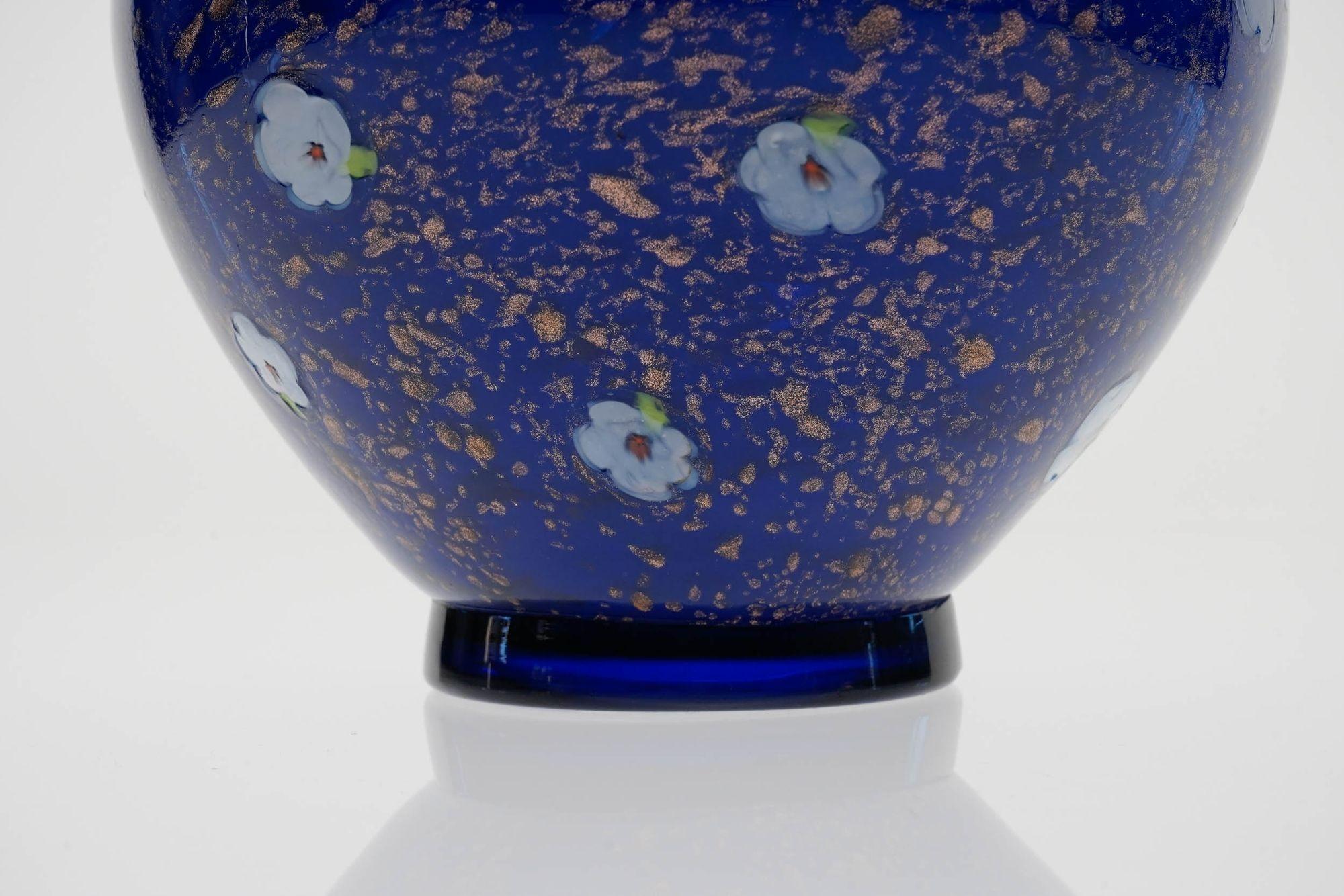 Italian Cobalt Murano Glass Vase, Murrine and Avventurina. Lapis Lazuli. Fratelli Toso For Sale