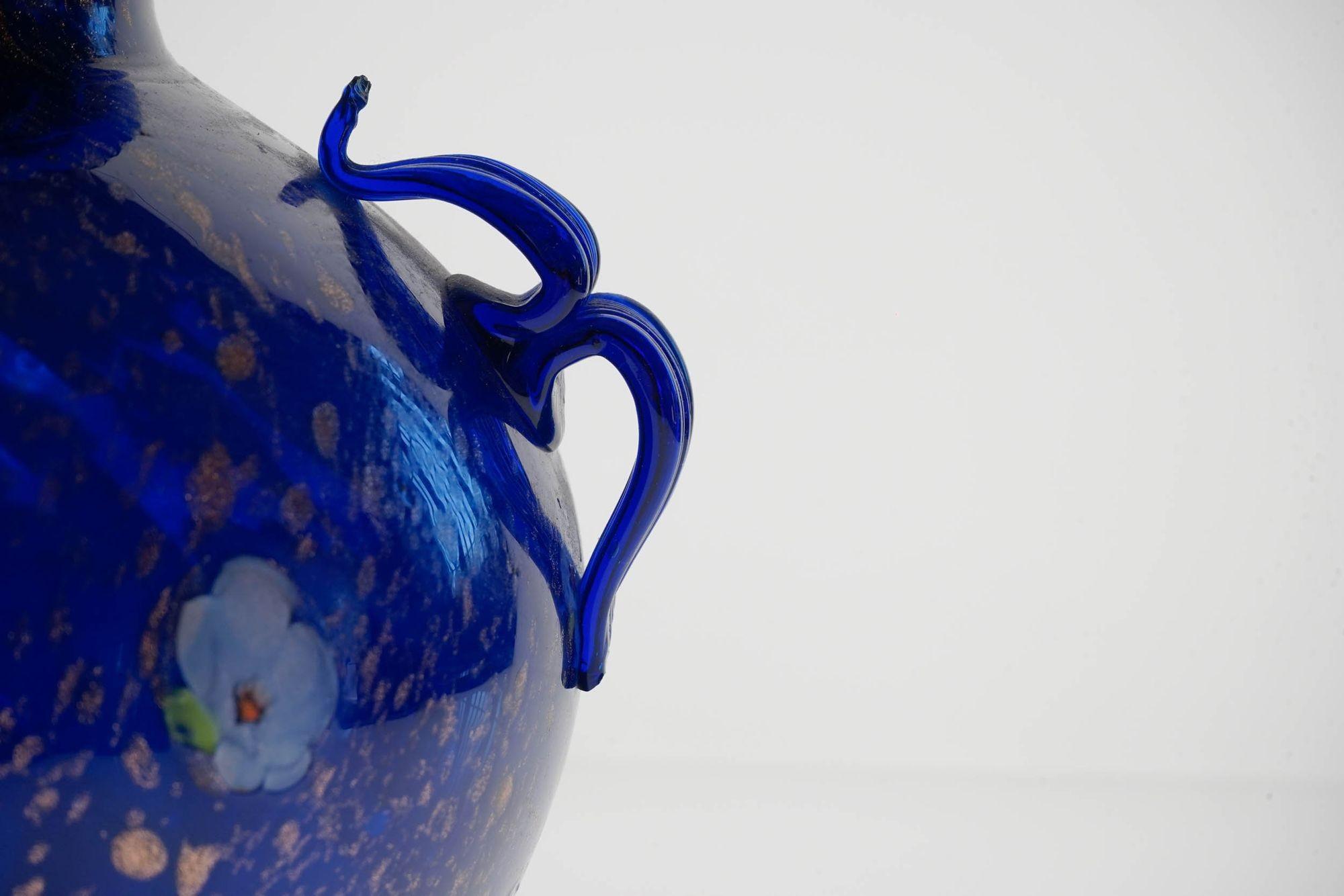 Vase aus kobaltblauem Muranoglas, Murrine und Avventurina. Lapislazuli. Fratelli Toso (20. Jahrhundert) im Angebot