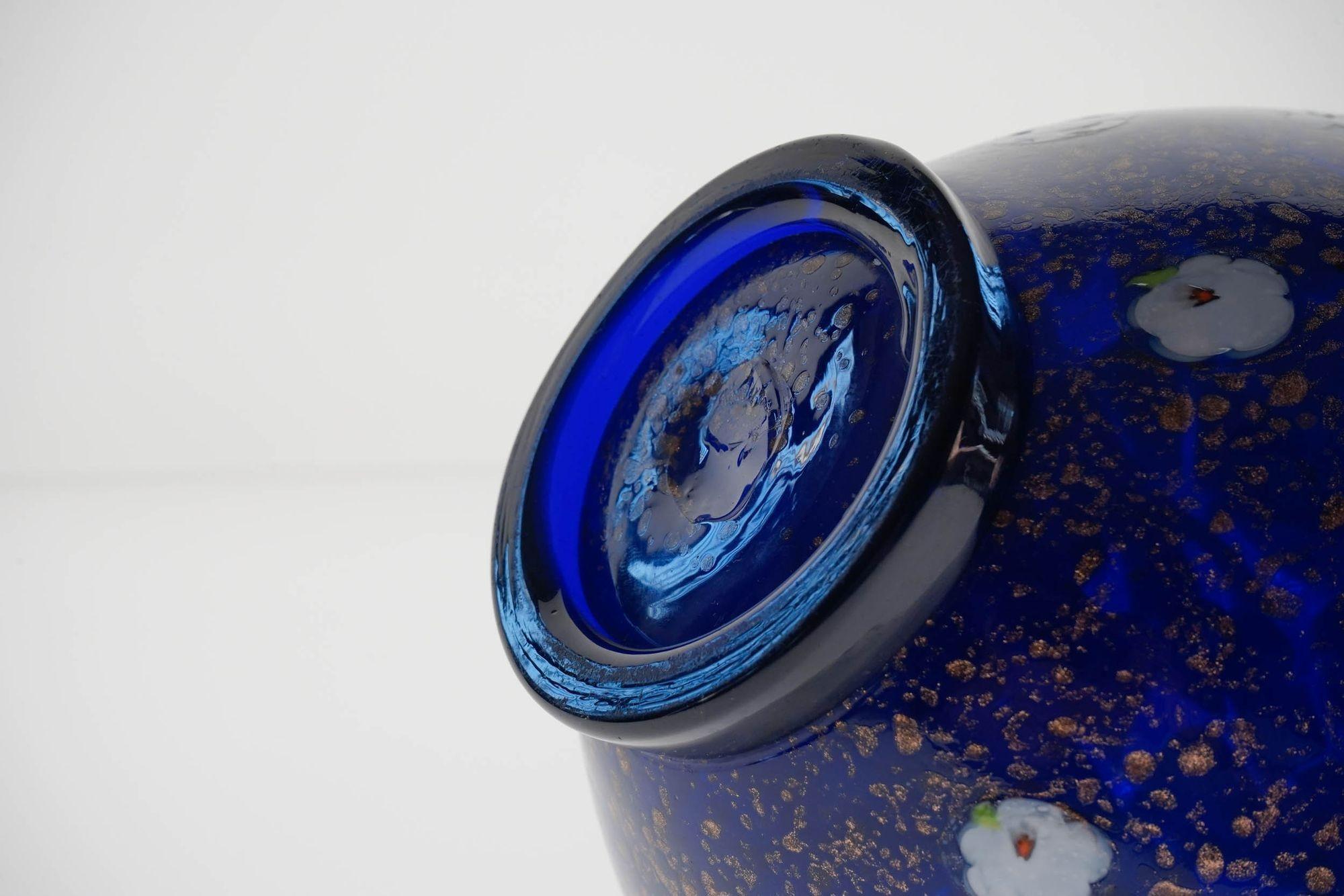 Cobalt Murano Glass Vase, Murrine and Avventurina. Lapis Lazuli. Fratelli Toso For Sale 2