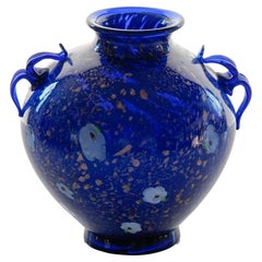 Vintage Cobalt Murano Glass Vase, Murrine and Avventurina. Lapis Lazuli. Fratelli Toso