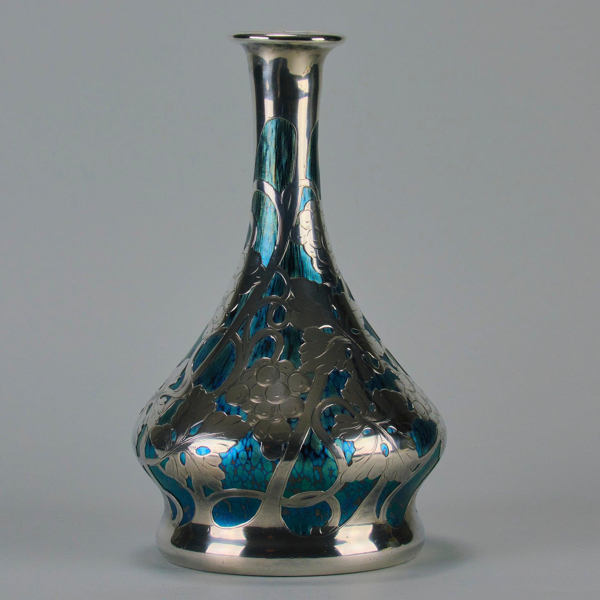 Etched “Cobalt Papillon Vase” Art Nouveau Glass Vase by the Loetz Glassworks