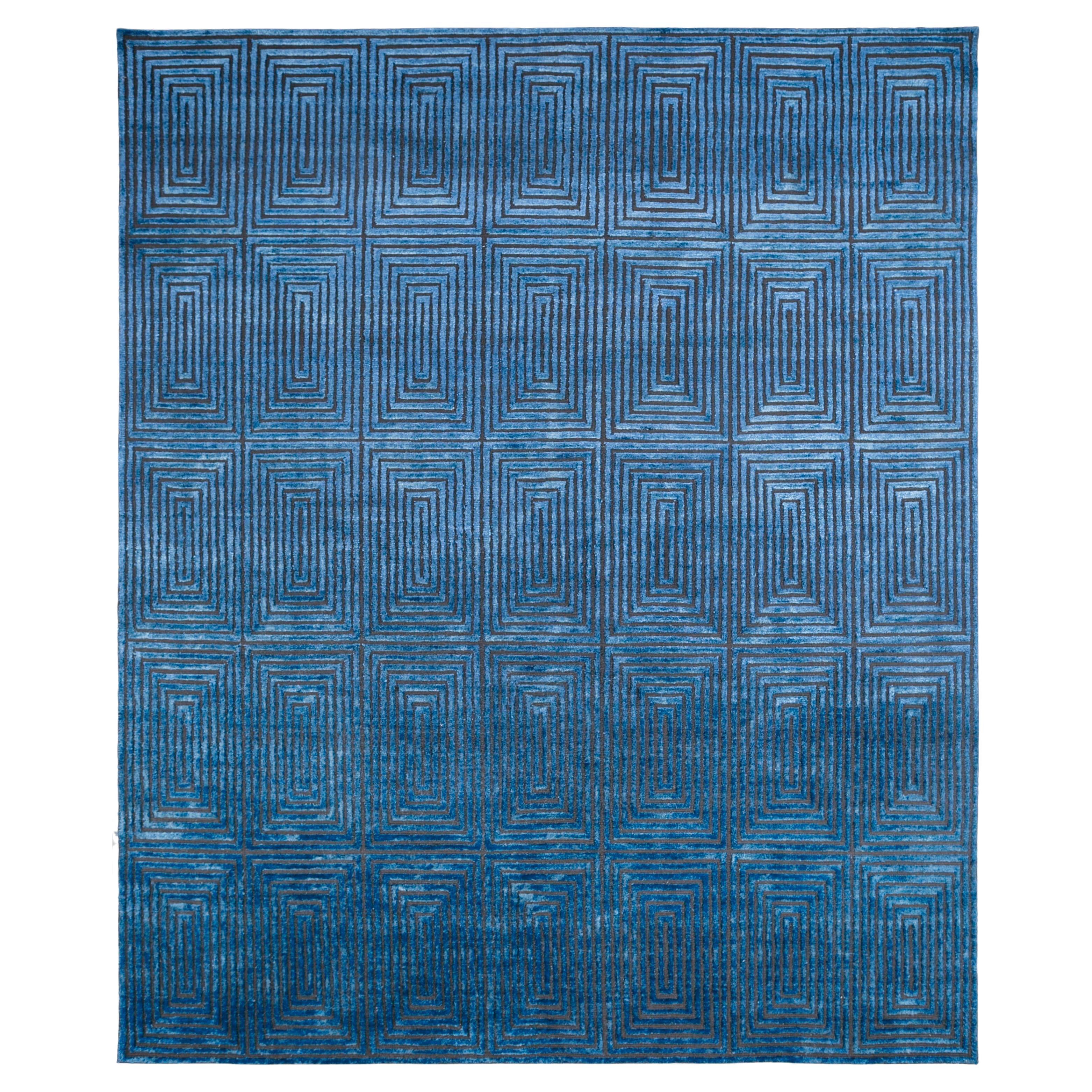  Kobaltfarbener Teppich von Rural Weavers, geknüpft, Wolle, Seide, 180x270cm im Angebot