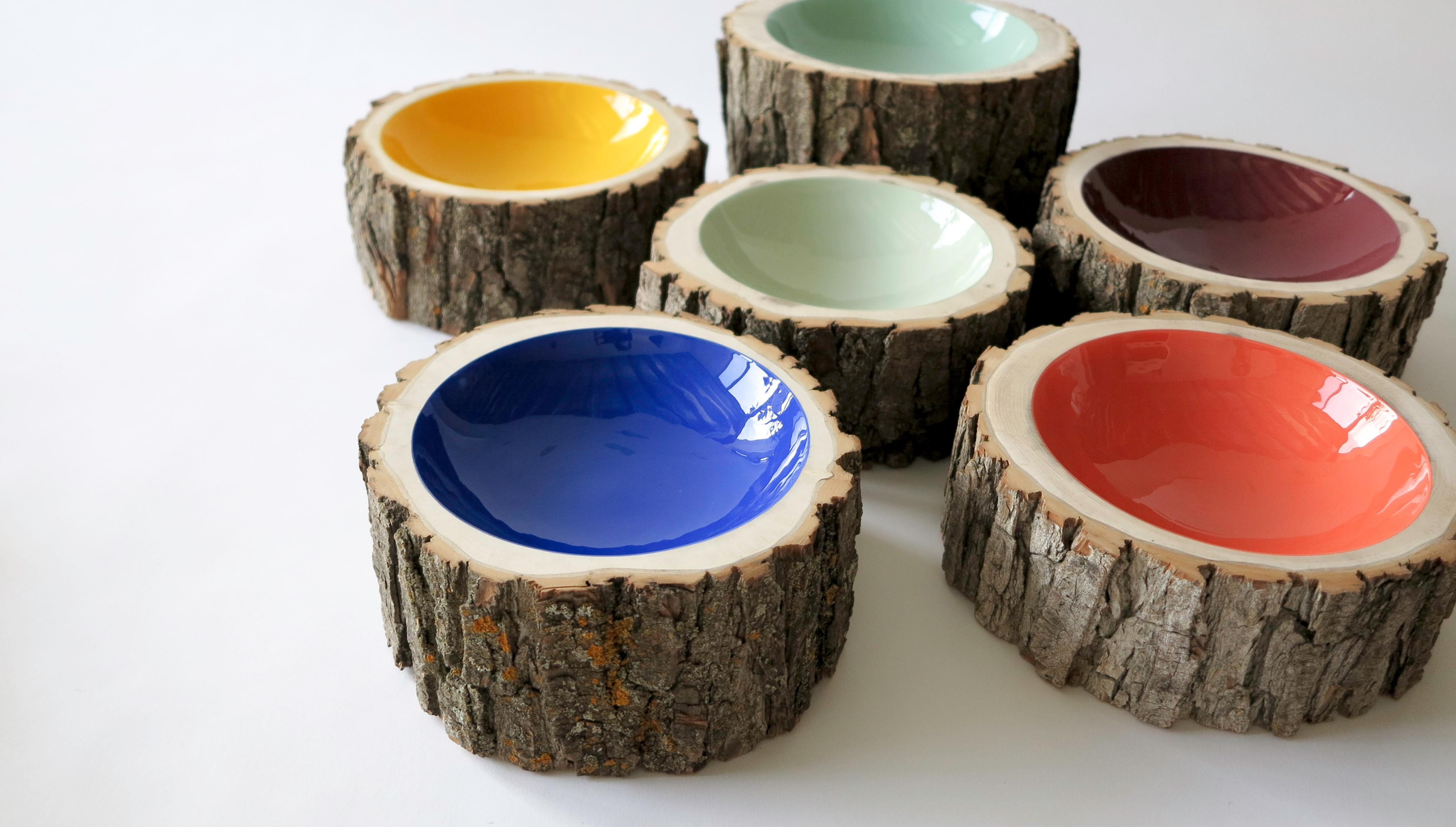 Modern Cobalt Size 8 Log Bowl by Loyal Loot Made to Order Hand Made from Reclaimed Wood For Sale