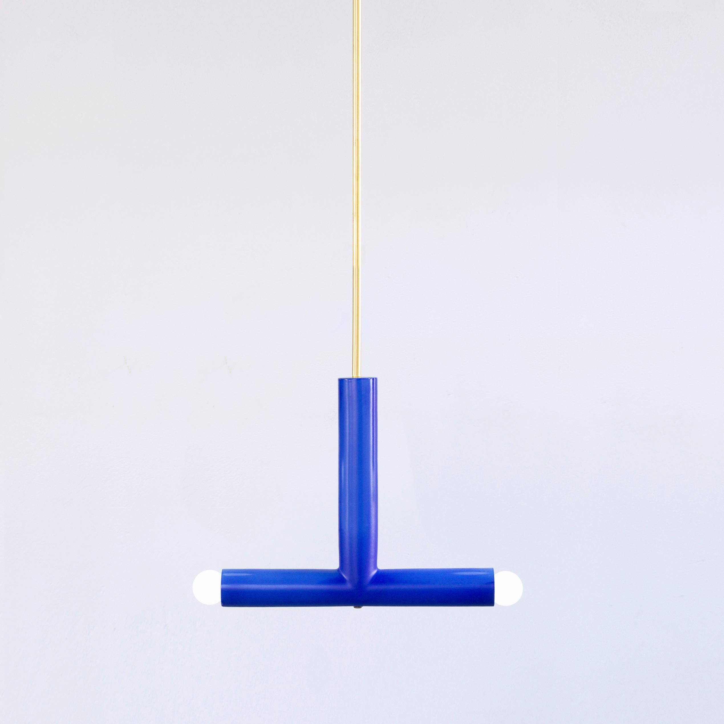 Cobalt TRN B2 pendant lamp by Pani Jurek
Dimensions: D 5 x W 35 x H 30 cm 
Material: Hand glazed ceramic.
Available in other colors.
Lamps from the TRN collection hang on a metal tube, not on a cable. This allows the lamp to be mounted in a specific