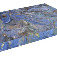 Cobalt  blue Coffee Table  Marbled Scagliola Decoration Gold Leaf Wooden Base