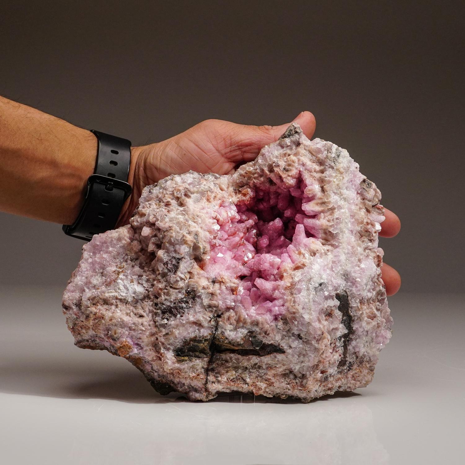 From Bou Azzer District, Anti-Atlas Mountains, Ouarzazate, Morocco

Lustrous rounded cluster of vibrant pink scalenohedral calcite crystals. The calcite is translucent to transparent with rich  pink color which is due to cobalt impurities. Fully