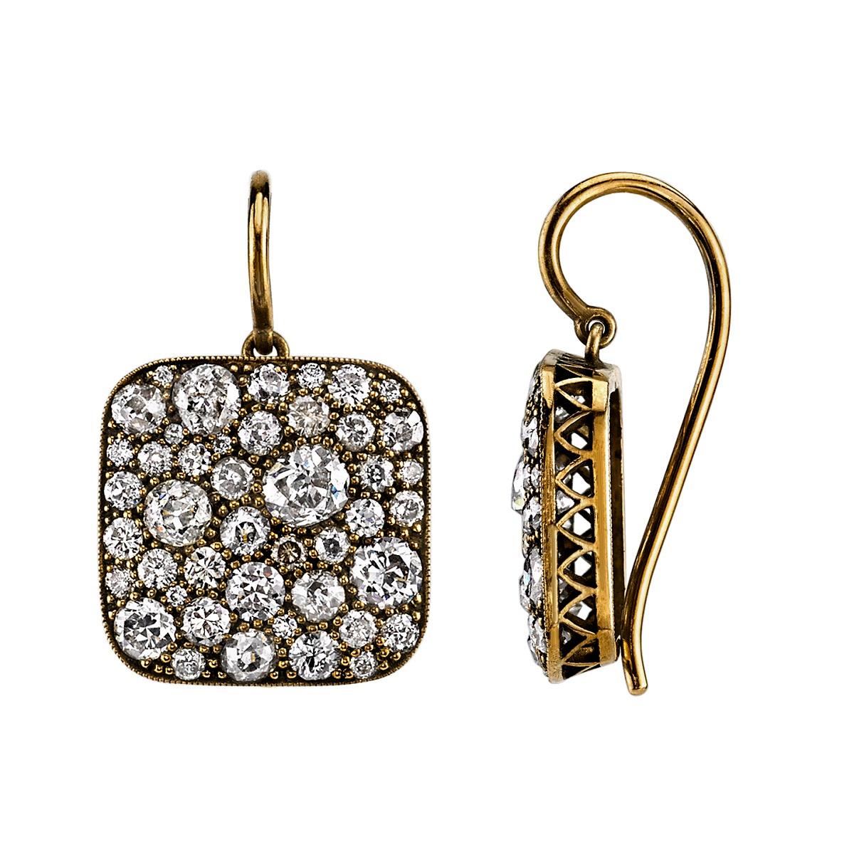 Cushion Cut Diamond Gold Double Drop Earrings at 1stDibs