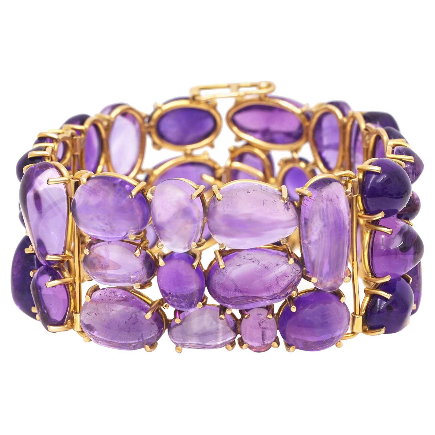 Cobblestone-Set Amethyst Gold Bracelet