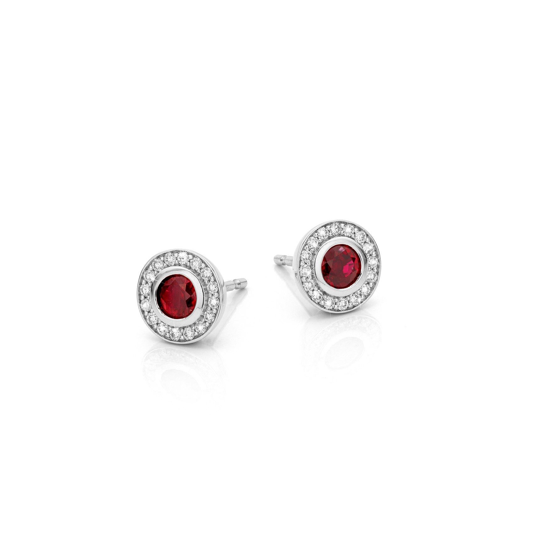 Contemporary Cober 1.16 Carat Mozambique Ruby with 16 x 0.01 ct. Diamonds Stud Earrings For Sale