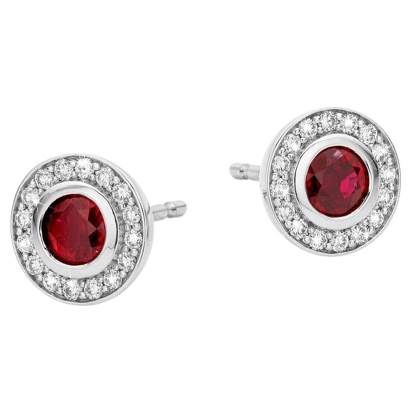 Cober 1.16 Carat Mozambique Ruby with 16 x 0.01 ct. Diamonds Stud Earrings For Sale