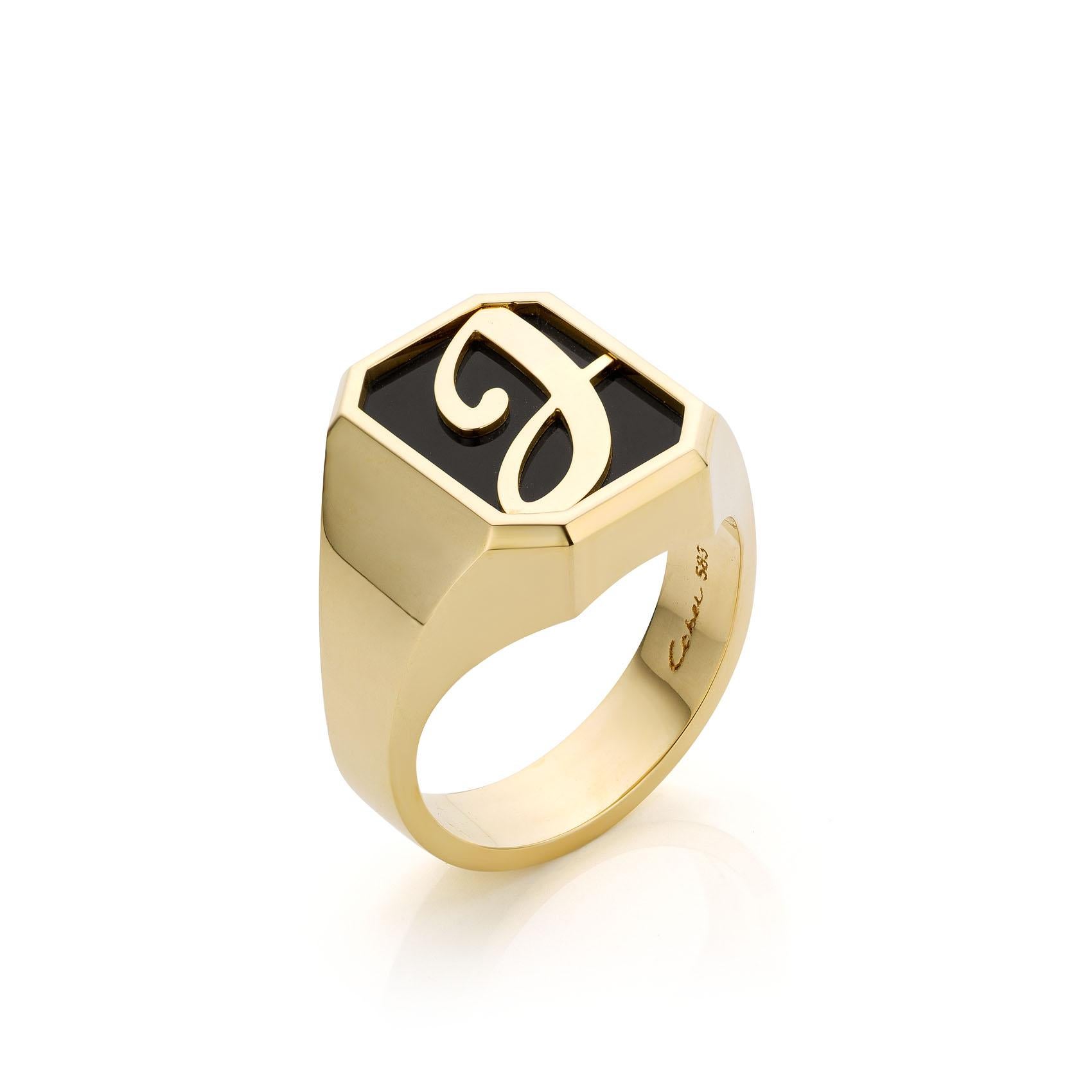 Cober 14 Carat Yellow Gold Signet Ring with Onyx  For Sale 2