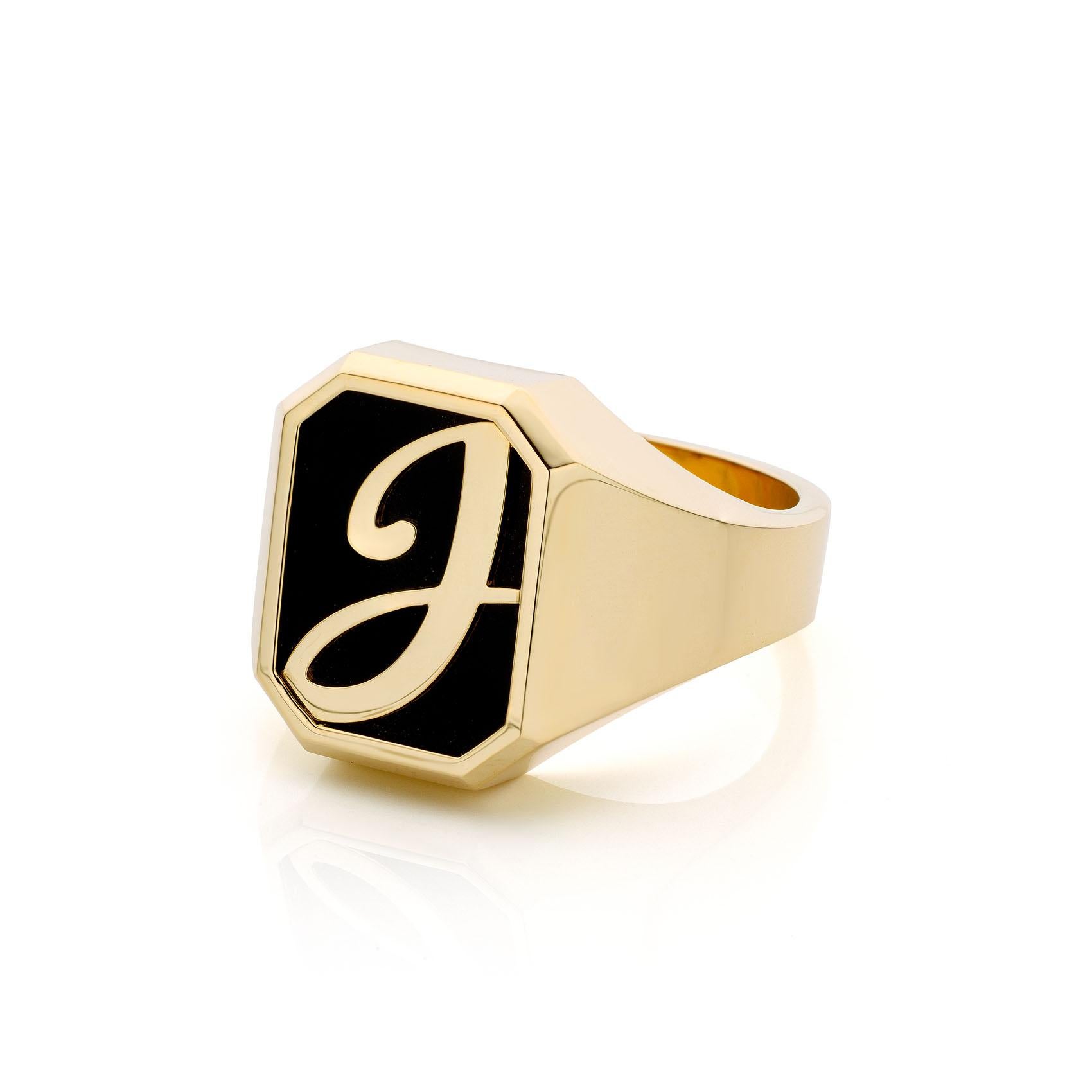 Cober 14 Carat Yellow Gold Signet Ring with Onyx  For Sale 3