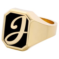 Bague sigillaire en bois et or jaune 14 carats avec onyx 