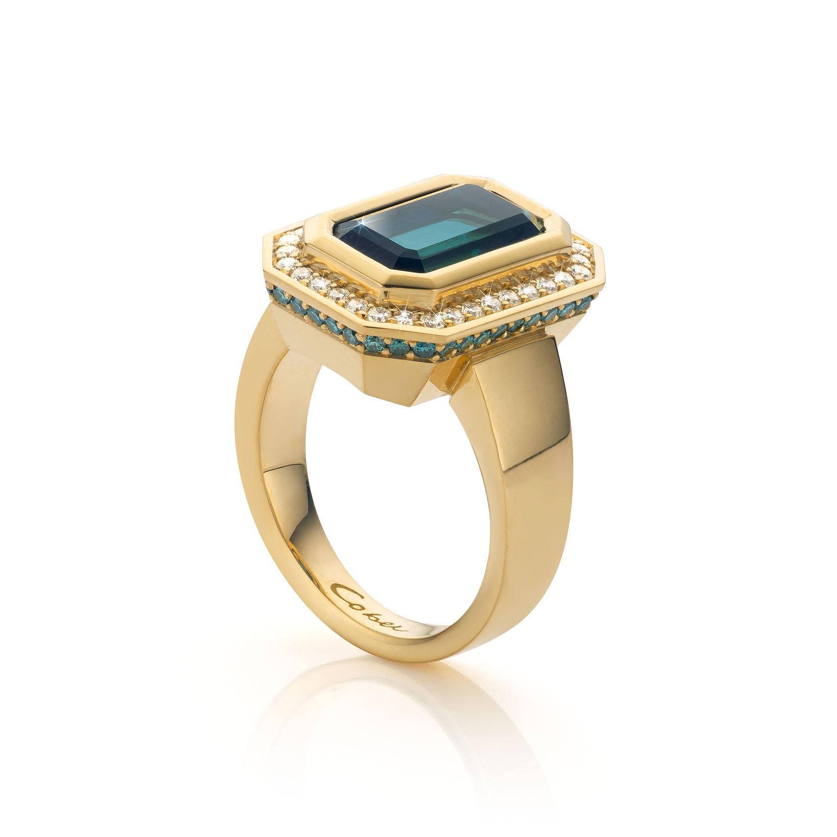 Im Angebot: Cober 6.2 Karat Indigolith Turmalin und 40 blaue Diamanten & 34 Diamanten Ring    () 4