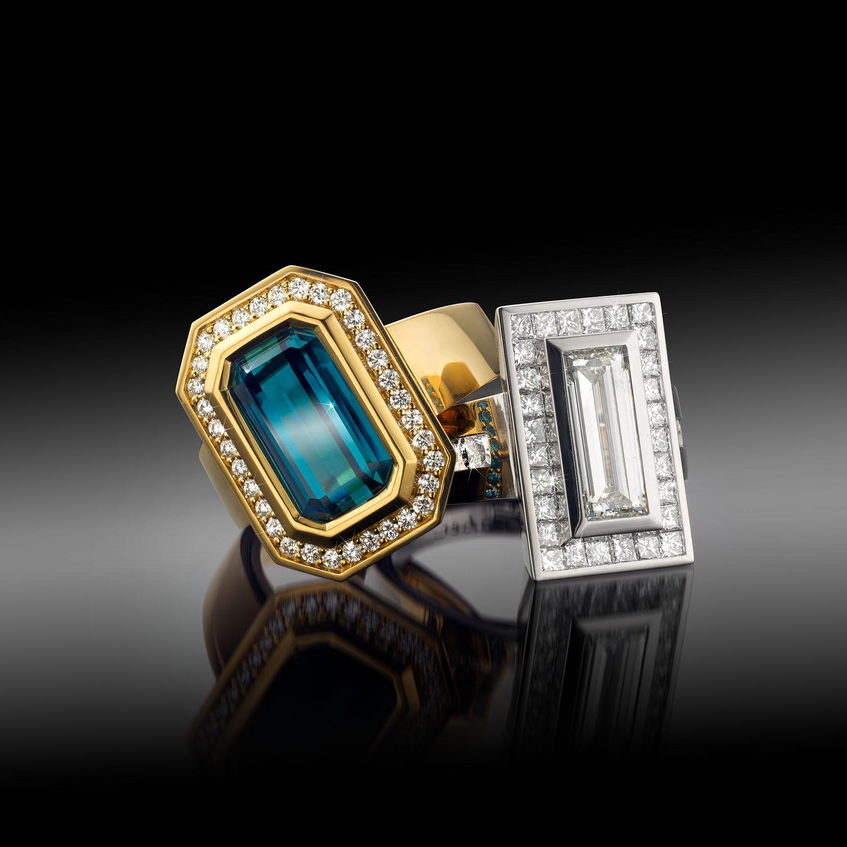 En vente :  Bague Cober 6,2 carats tourmaline indigolite et 40 diamants bleus et 34 diamants    6