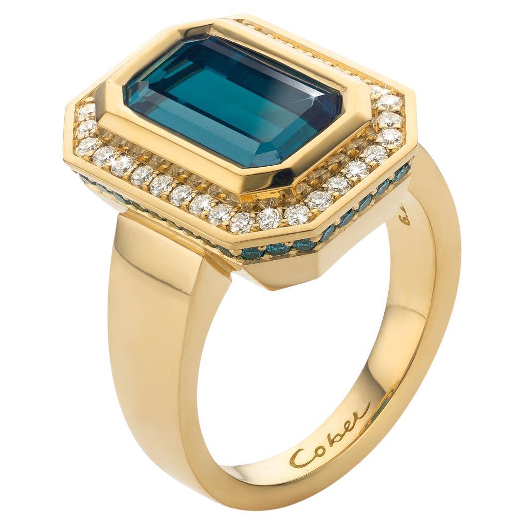 Cober 6.2 Karat Indigolith Turmalin und 40 blaue Diamanten & 34 Diamanten Ring   