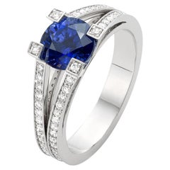 Cober "Blue Lady" with a Sapphire & Brilliant-Cut Diamonds of 0.75 Ct total Ring