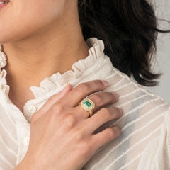 Cober "Colombian Deco" with 1.77 Carat Emerald surrounded by 48 Diamonds Ring