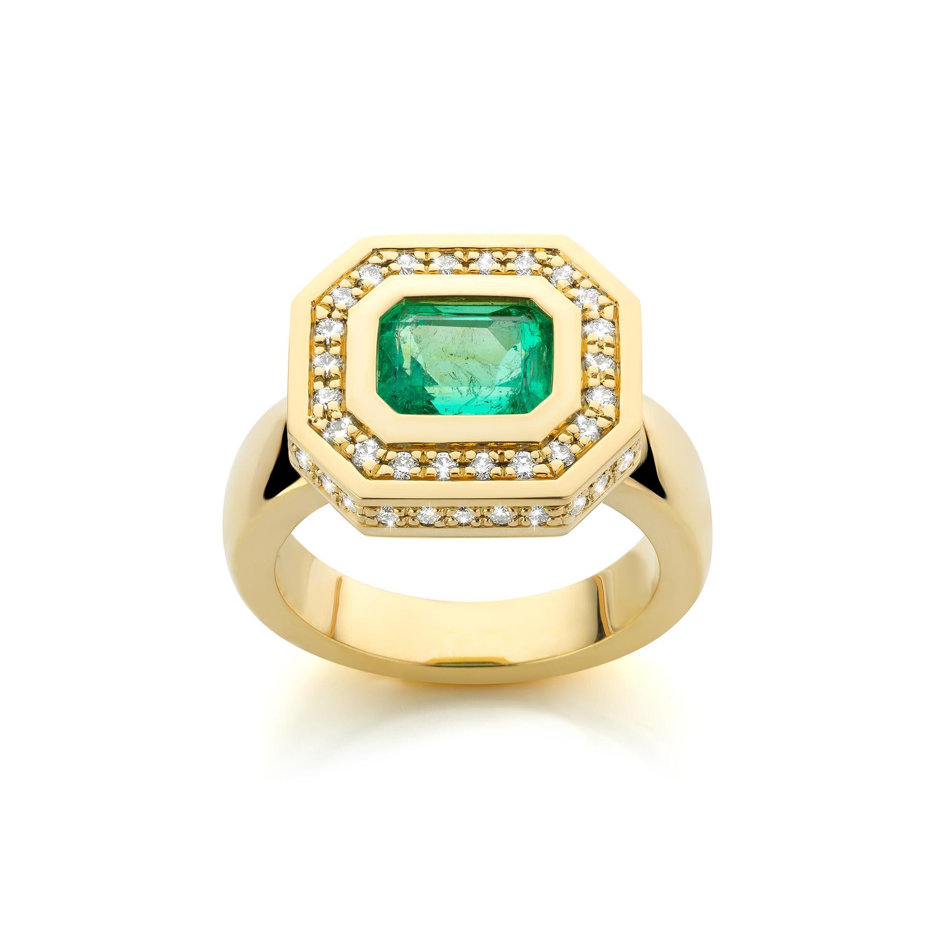 Im Angebot: Cober-Ring „Colombian Deco“ mit 1,77 Karat Smaragd umgeben von 48 Diamanten () 5