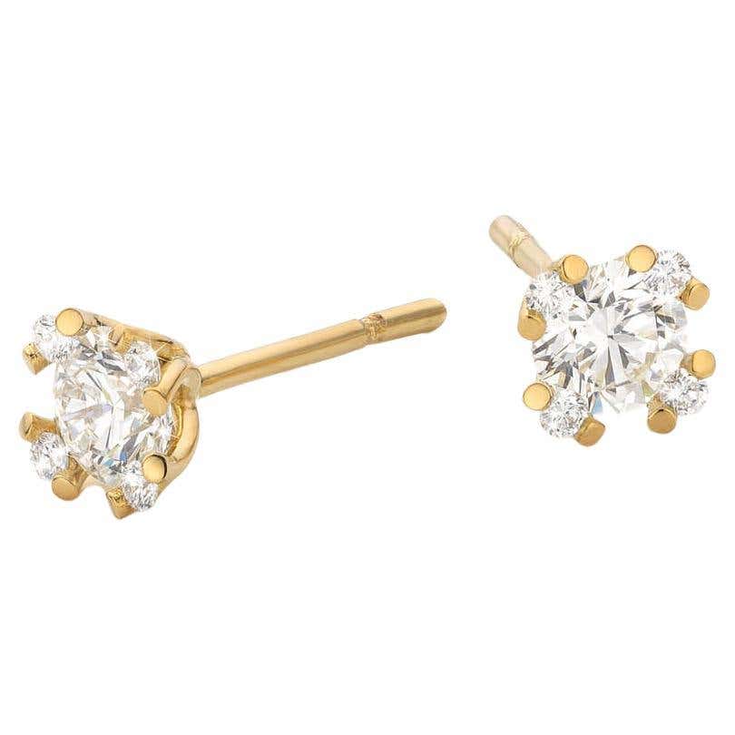 Handmade 14k Yellow & White Gold 6.00 Ct Round Gemstone Stud Earrings - Screw Or Push Back