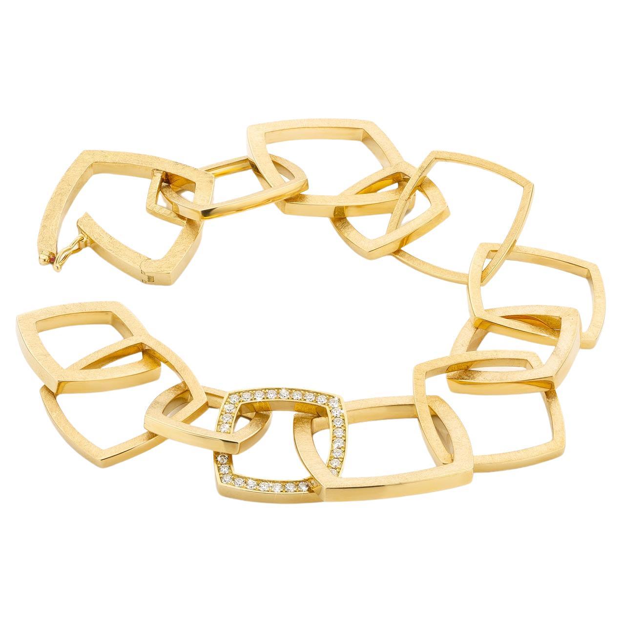 Cober square links & 36 brilliant cut Diamonds Yellow Gold Bracelet For Sale