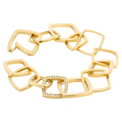 Cober square links & 36 brilliant cut Diamonds Yellow Gold Bracelet