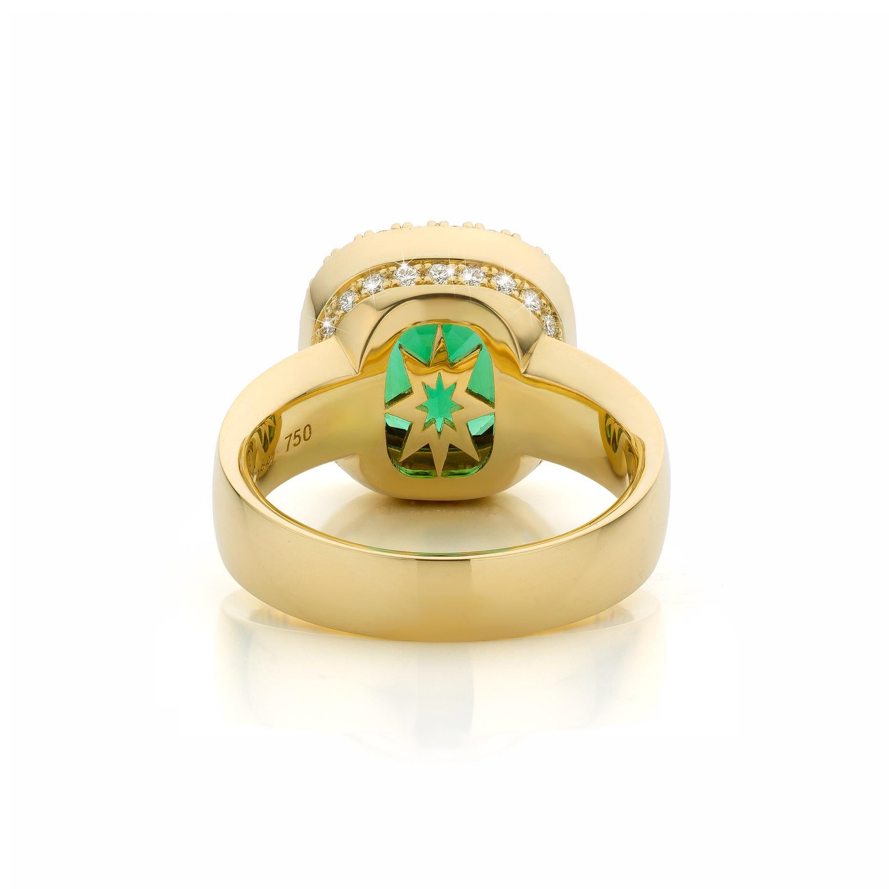 For Sale:  Cober “Dreams of green” grass-green Tourmaline and Brilliant cut Diamonds Ring 3