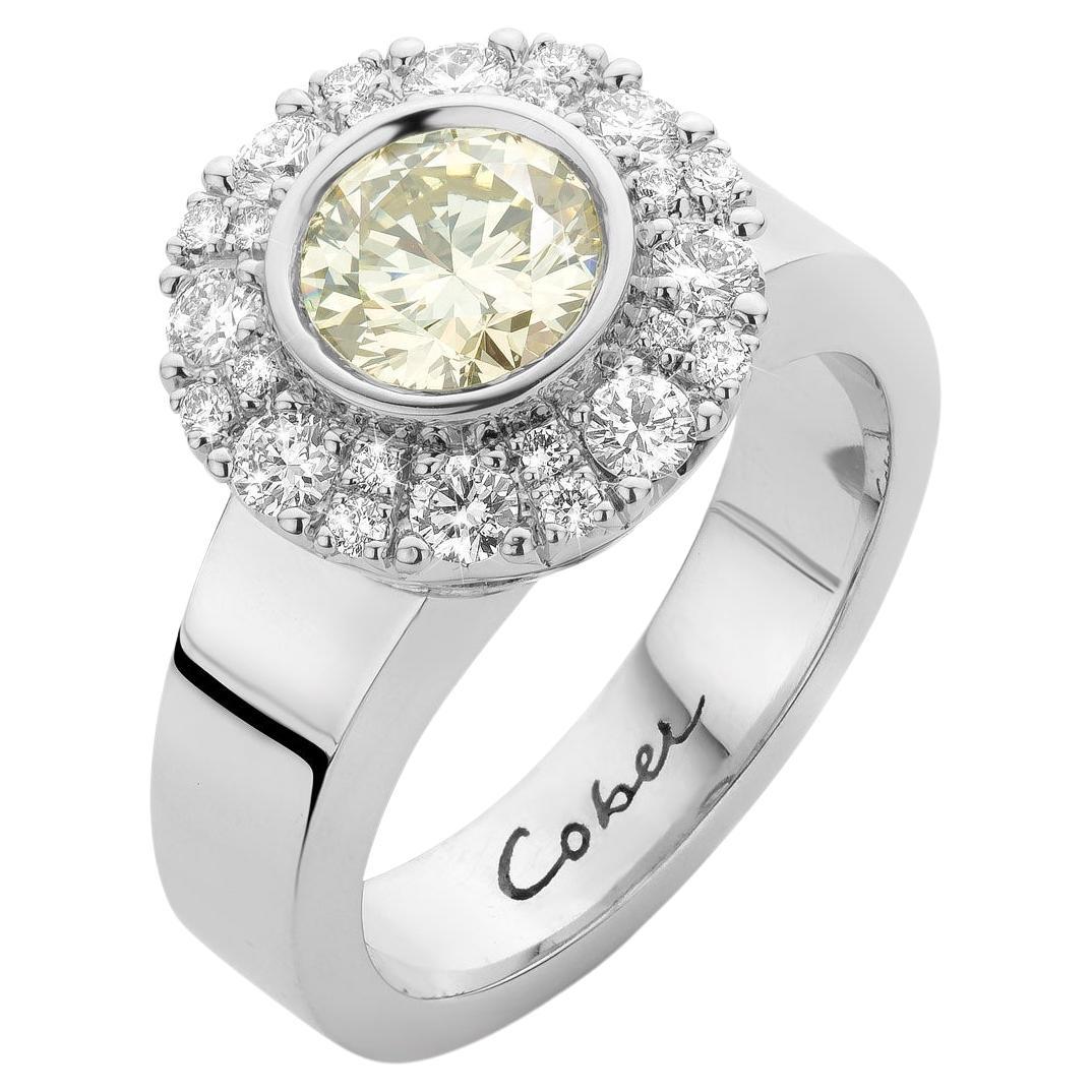 Cober gravierter Cluster 1,20 Karat gelber Diamant und 30 Diamanten Mode-Ring