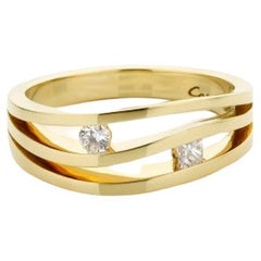 Cober "Fancy Wave" with 2 Diamonds Yellow Gold Ring 