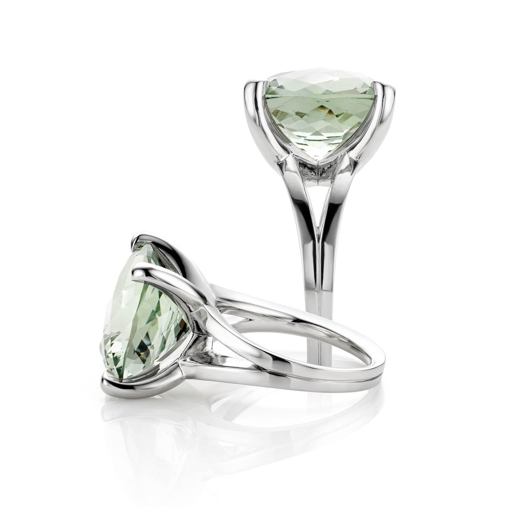 For Sale:  Cober  Fashion White Gold set with a light green, very clear Prasioliet Ring 3