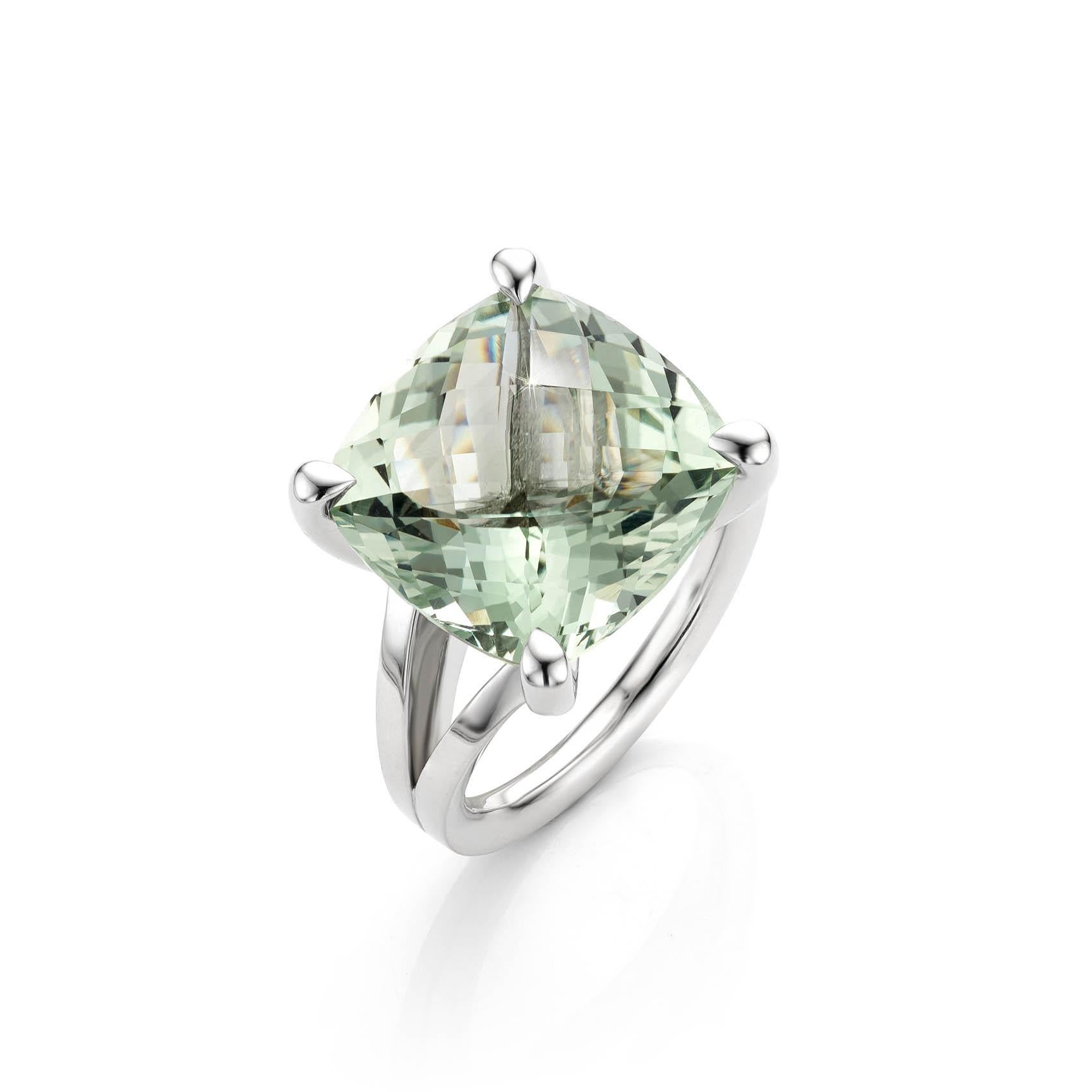 For Sale:  Cober  Fashion White Gold set with a light green, very clear Prasioliet Ring 4