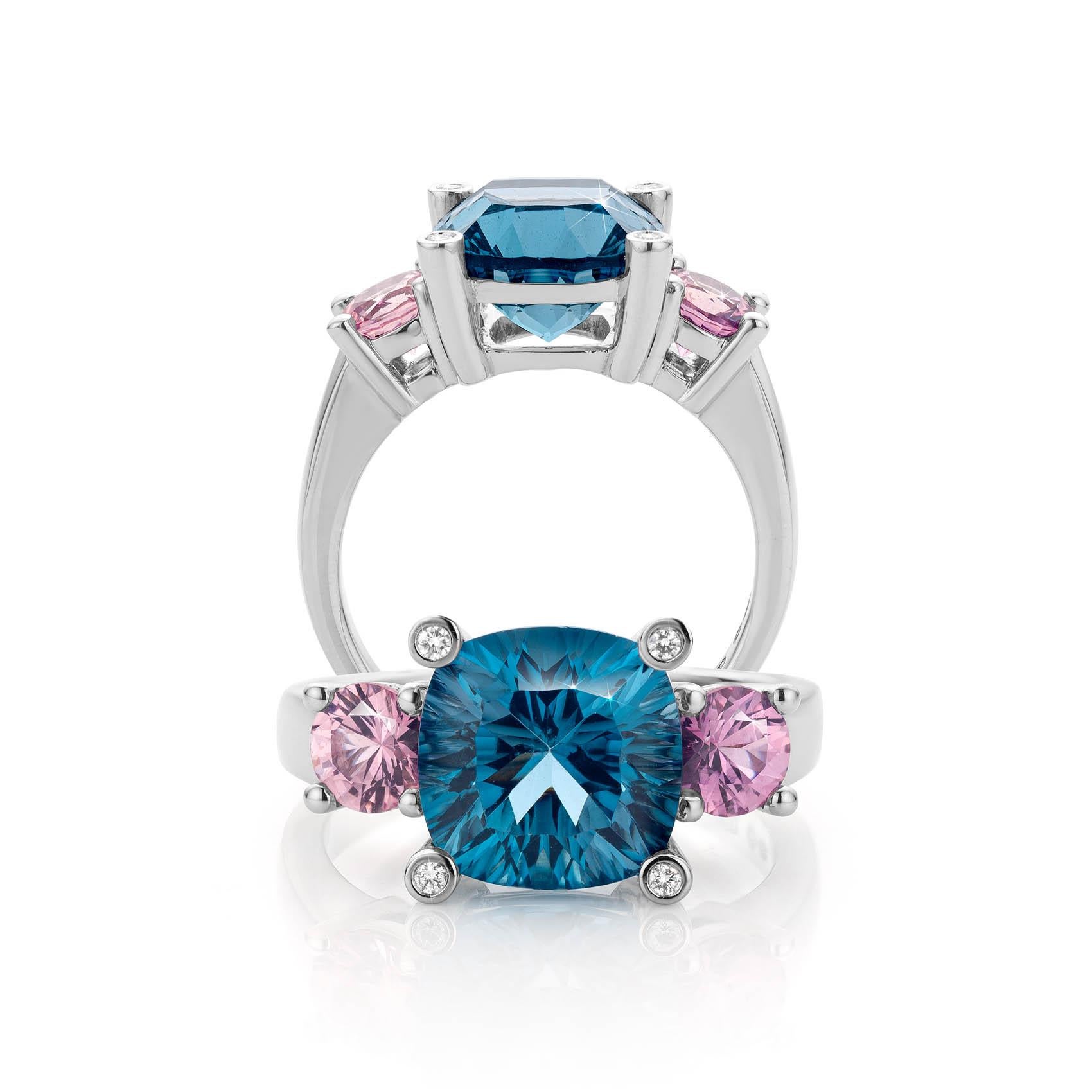 Cober feelinging Blue-Pink Ring mit drei Steinen und Spinell und Diamanten (Brillantschliff) im Angebot