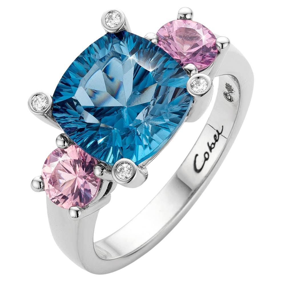 Cober feelinging Blue-Pink Ring mit drei Steinen und Spinell und Diamanten im Angebot