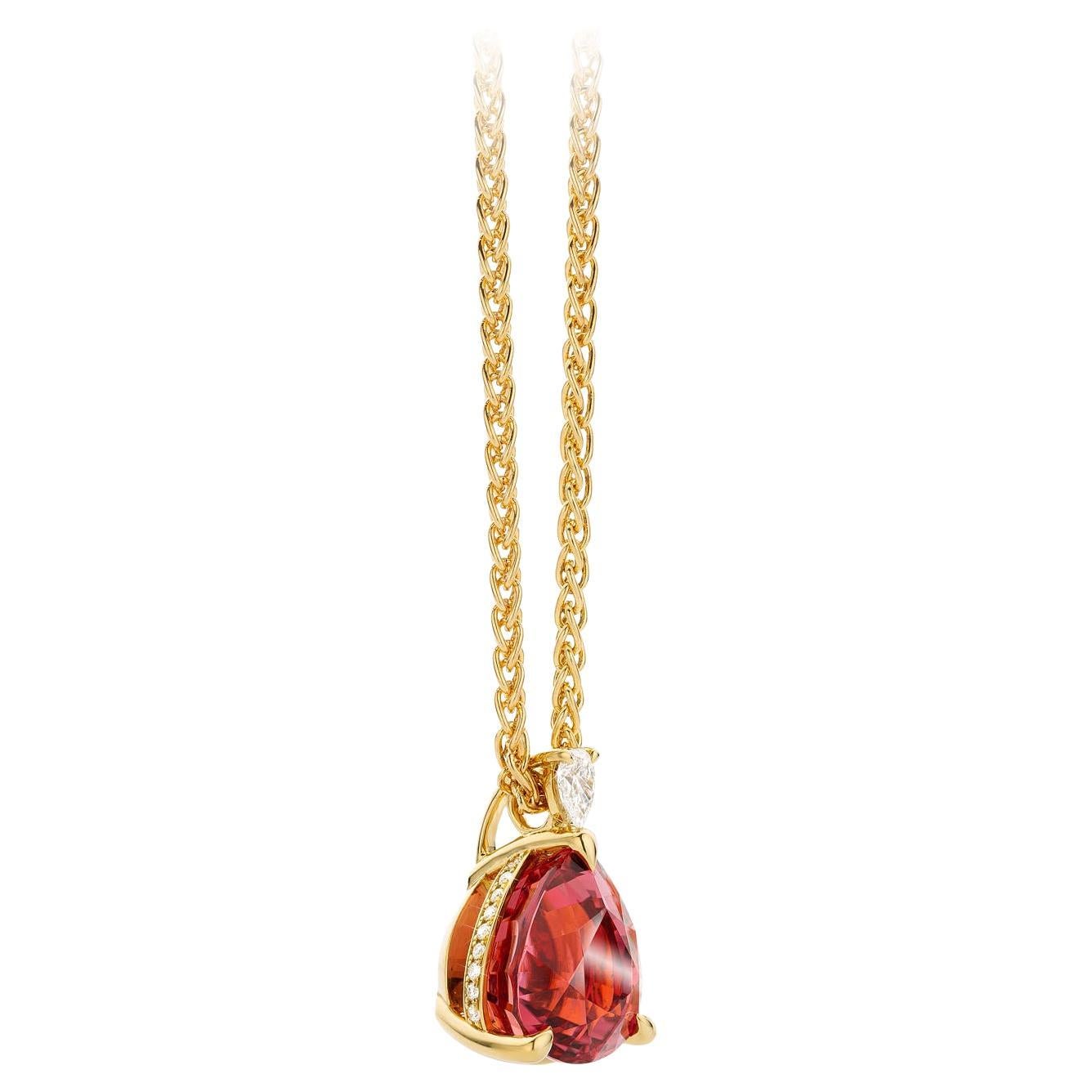Cober "Gentle pink" with a 14 ct. Tourmaline and Diamonds Yellow Gold Pendant  For Sale